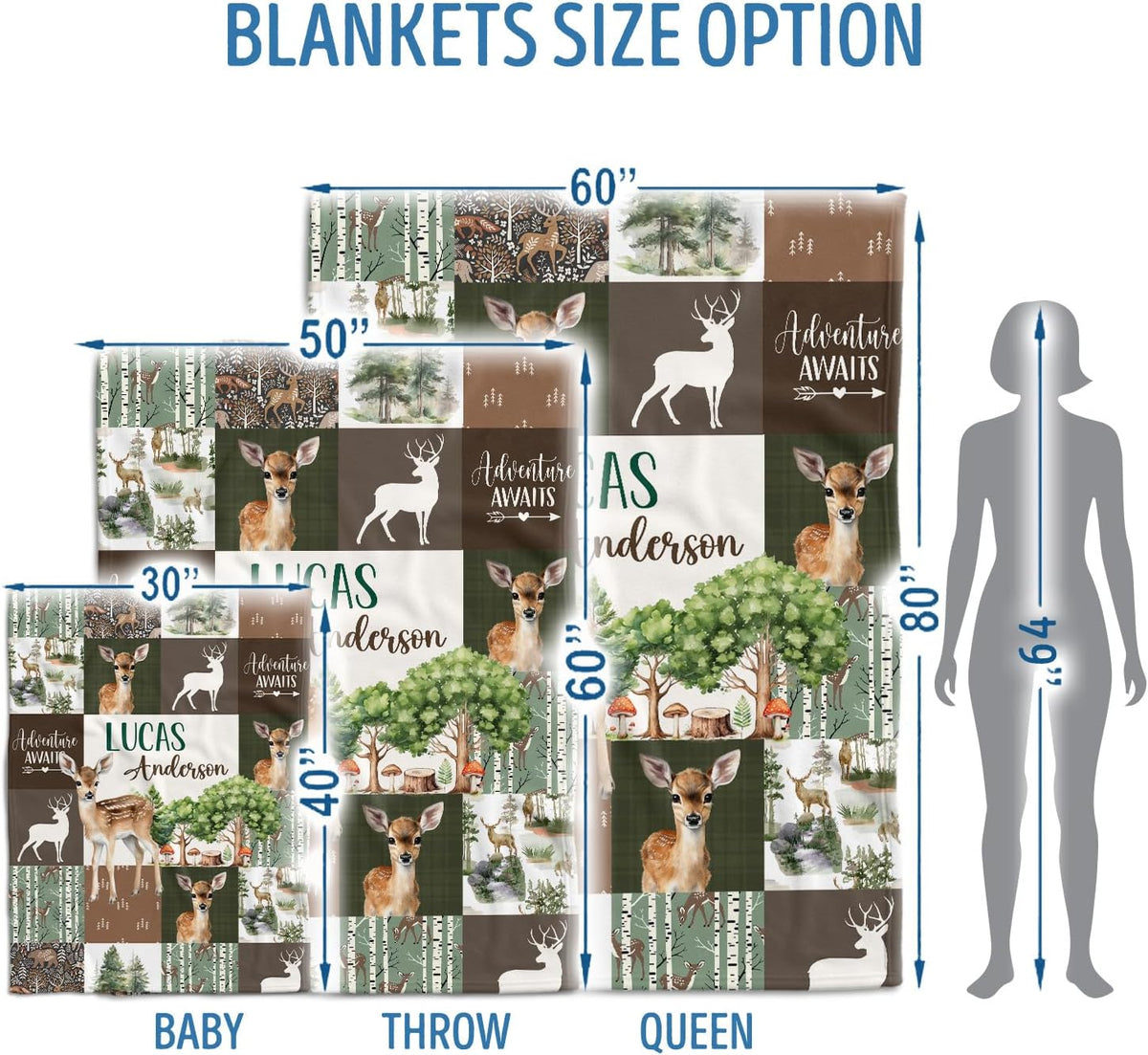 Baby Deer Blankets, Woodland Theme Personalized Baby Blankets for Boys Girls, Custom Nursery Decor, for Son Daughter