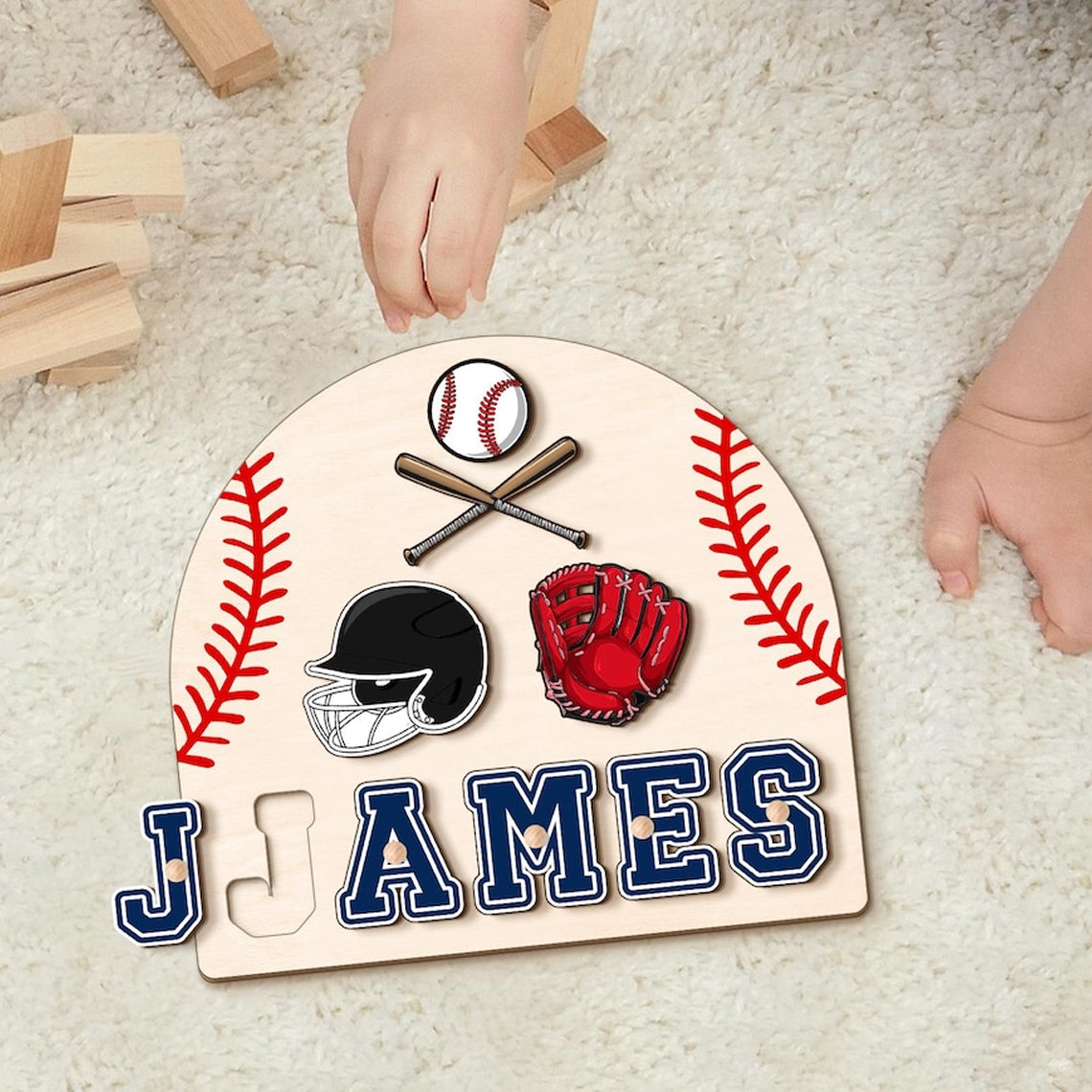 Baseball Themed Name Puzzle for Kids, Baby Shower Gift, Birthday Gift for Toddlers, Baby Puzzle Baseball