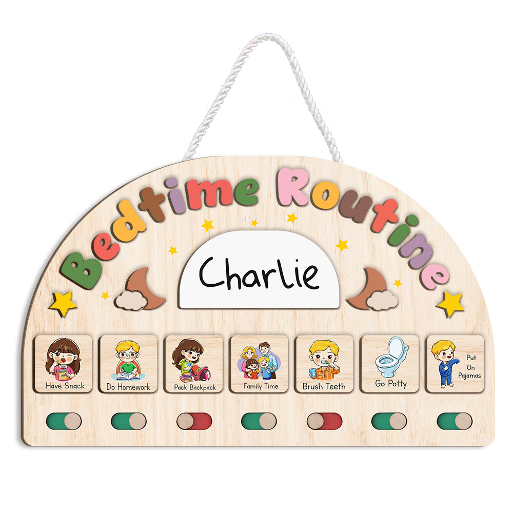 Bedtime Routine Chart for Toddler, Nighttime Routine Board for Kids, Visual Schedule Night to Do Chart, Wooden Schedule Board for Kids
