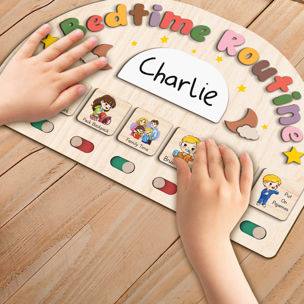 Bedtime Routine Chart for Toddler, Nighttime Routine Board for Kids, Visual Schedule Night to Do Chart, Wooden Schedule Board for Kids