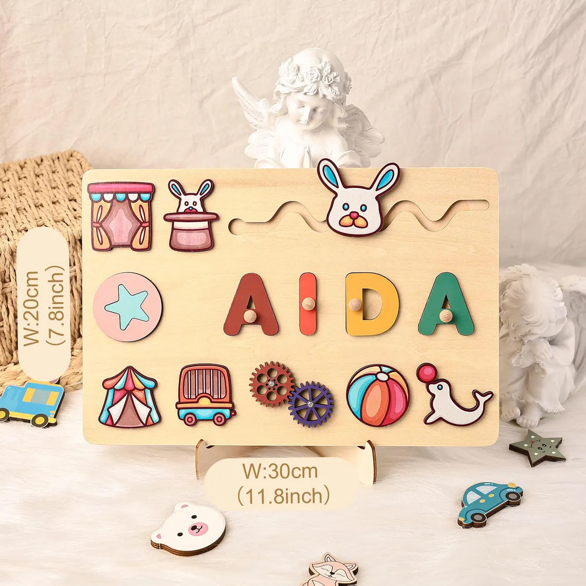 Circus Wooden Name Puzzle, Personalized Toddler Toy, Custom Gifts for Kids, Wooden Toys for Baby, Toddler Gift