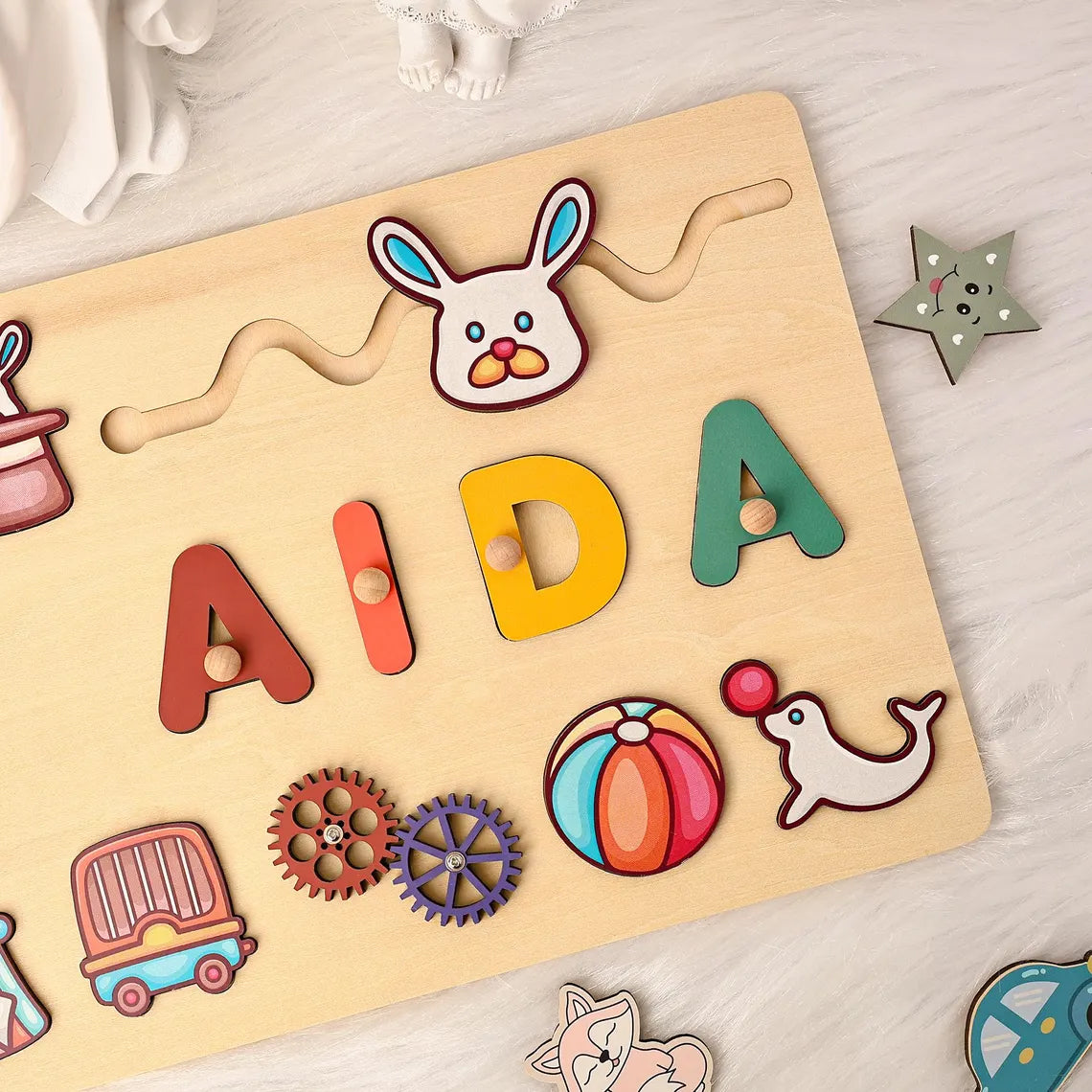 Circus Wooden Name Puzzle, Personalized Toddler Toy, Custom Gifts for Kids, Wooden Toys for Baby, Toddler Gift