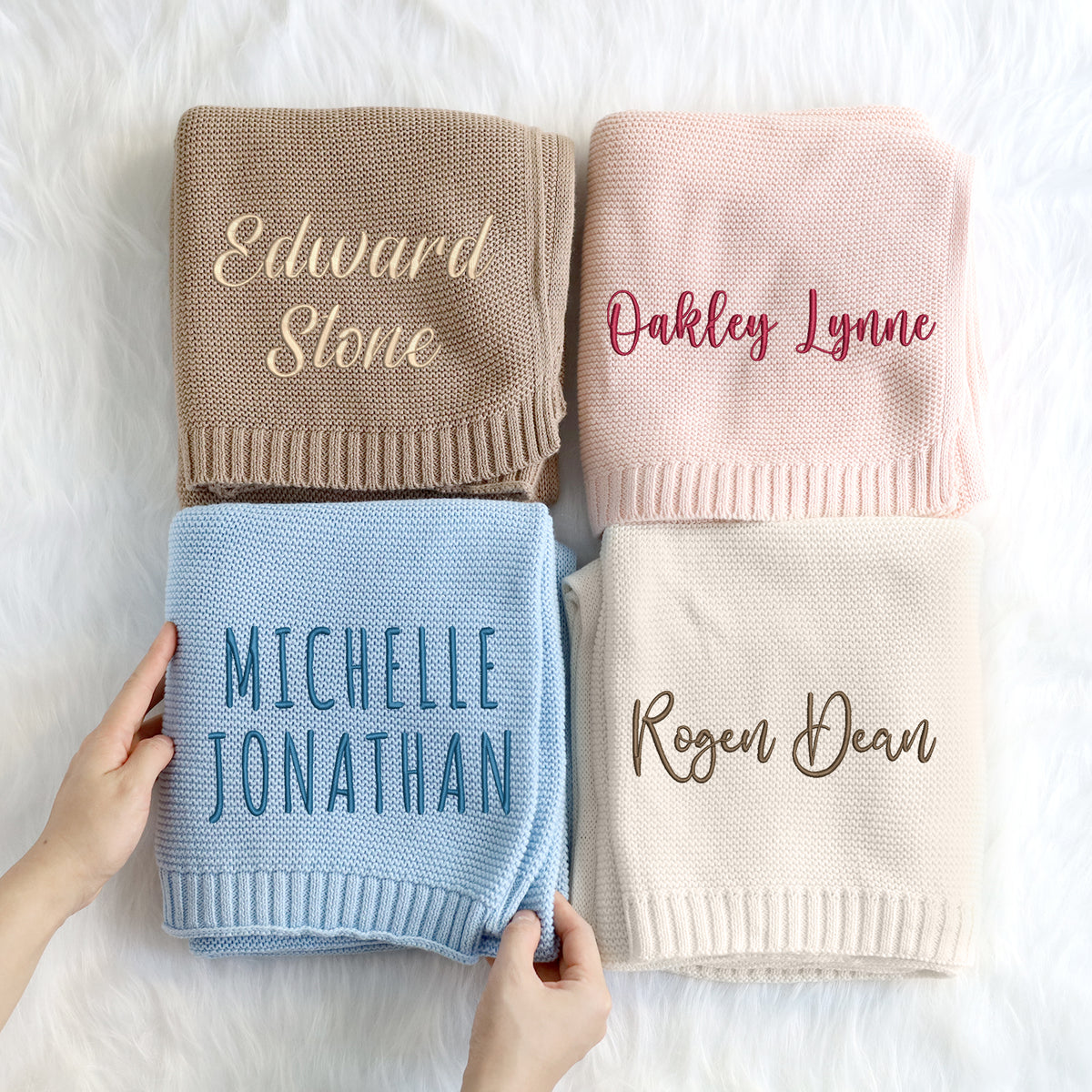 Cotton Knitted Baby Blankets Embroidered, Personalized Baby Blanket for Boys Girls, Custom Baby Name Blankets, Embroidery Blankets