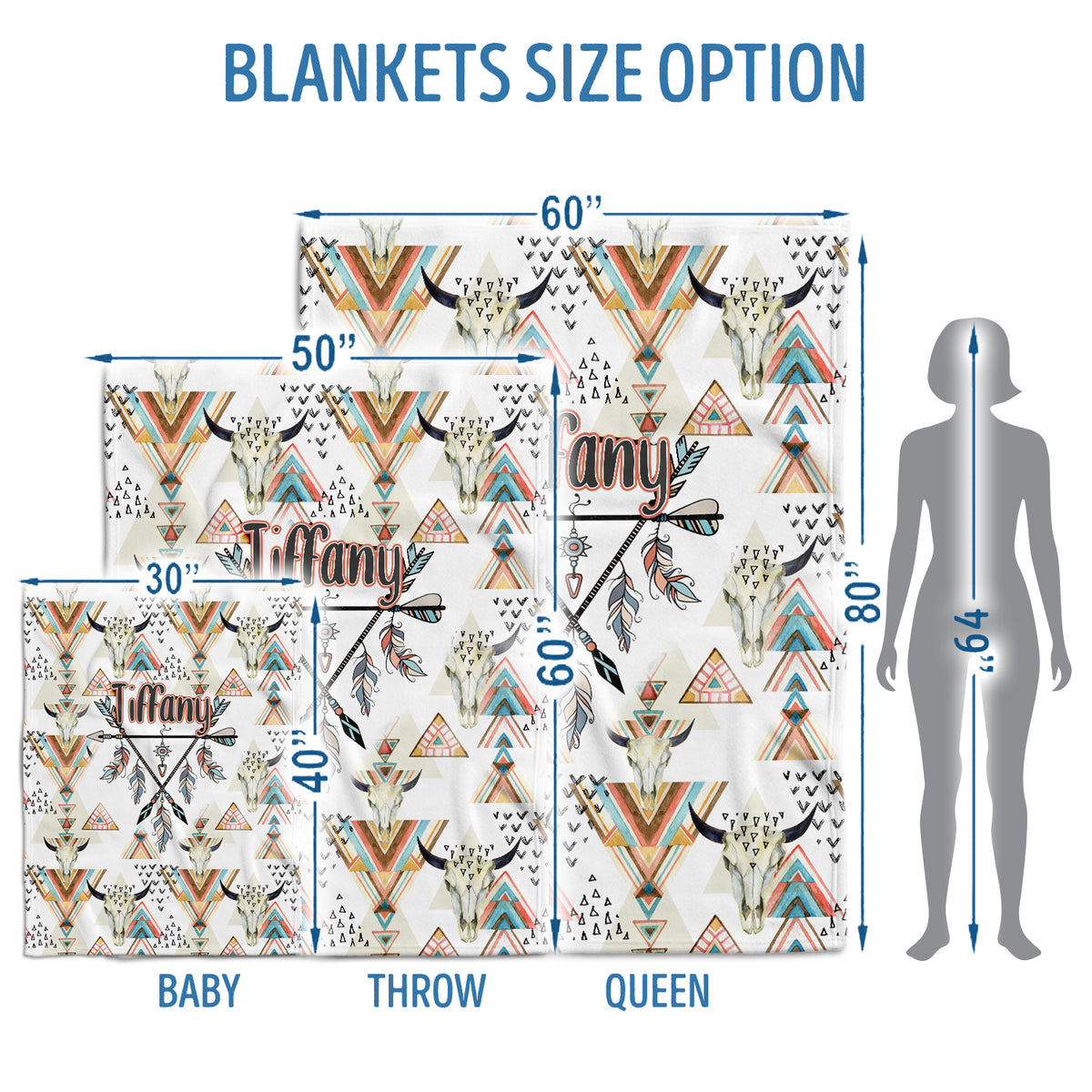 Cow Skull Personalized Baby Blankets for Boys Girls, Baby Stuff, Custom Baby Blankets Name Fleece Blankets for Infant Newborn Son Daughter