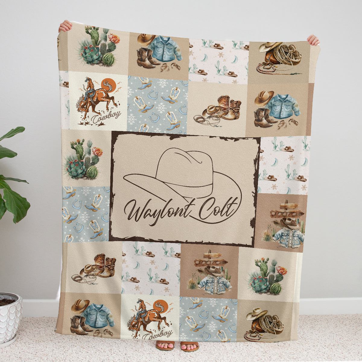 Cowboy Baby Blankets, Personalized Baby Blankets with Name For Baby, Custom Name Baby Blanket, Swaddle Baby Blanket