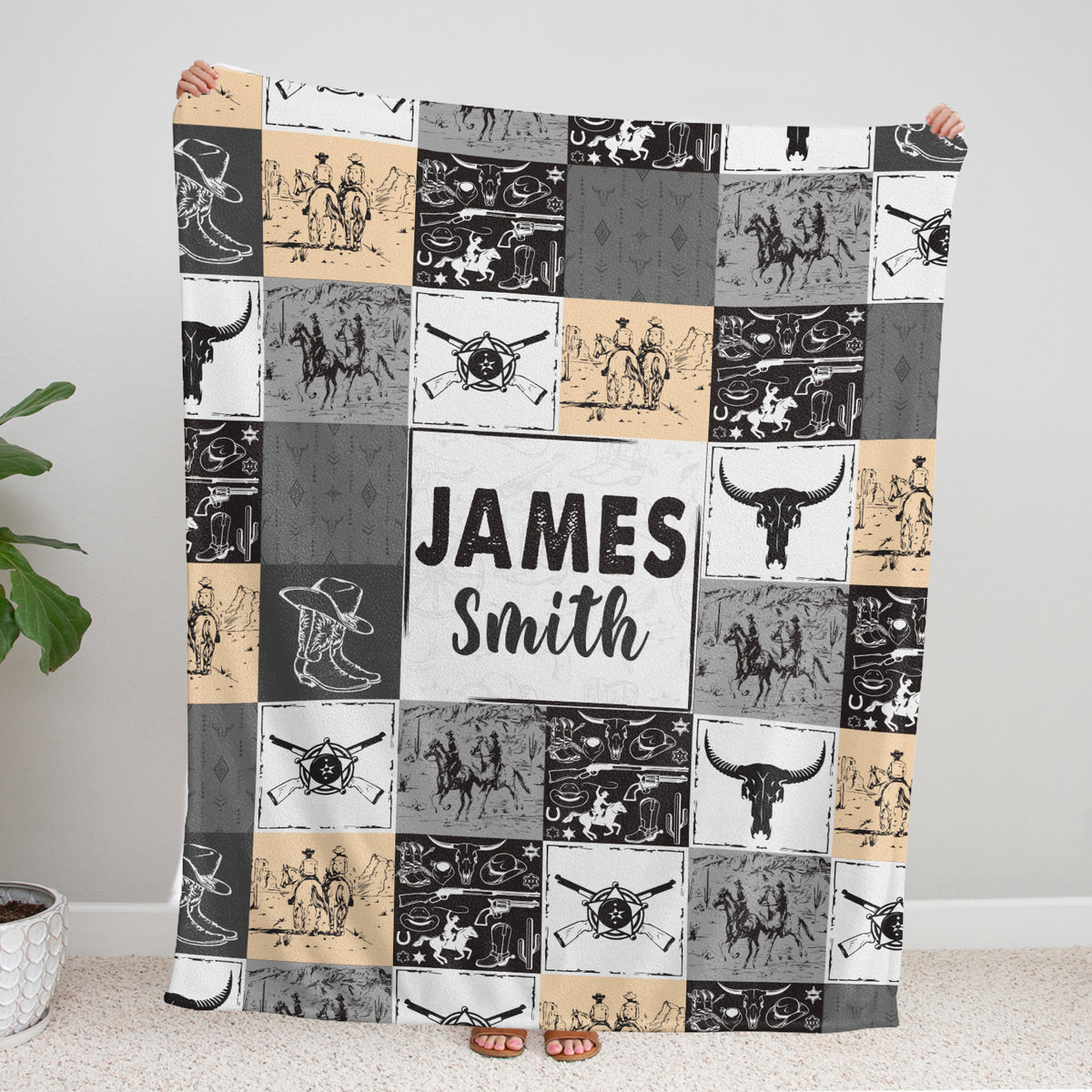 Cowboy Personalized Baby Blanket - Western Fleece Blankets for Boys & Girls, Custom Name, 3 Sizes for Infant Newborn Son & Daughter