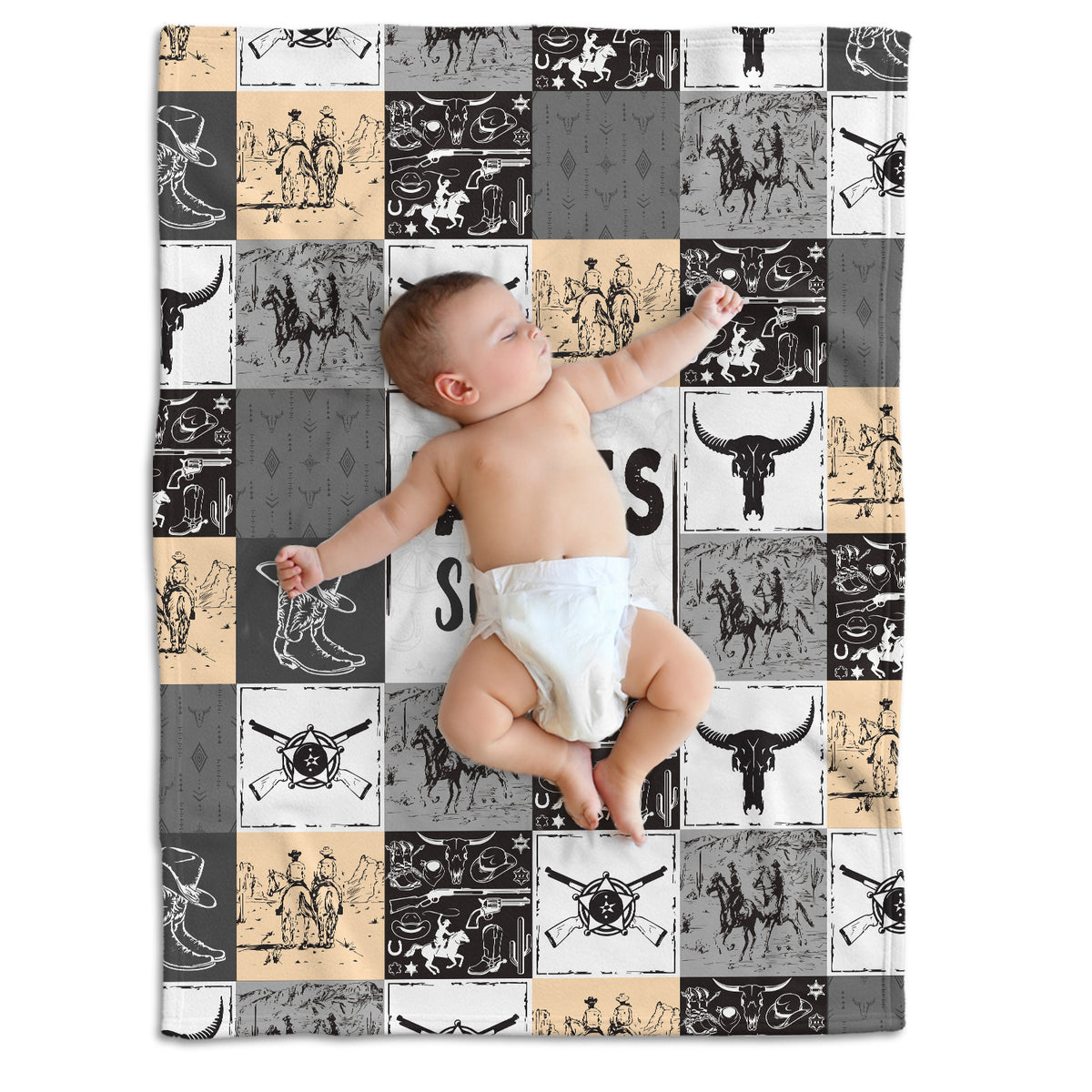 Cowboy Personalized Baby Blanket - Western Fleece Blankets for Boys & Girls, Custom Name, 3 Sizes for Infant Newborn Son & Daughter