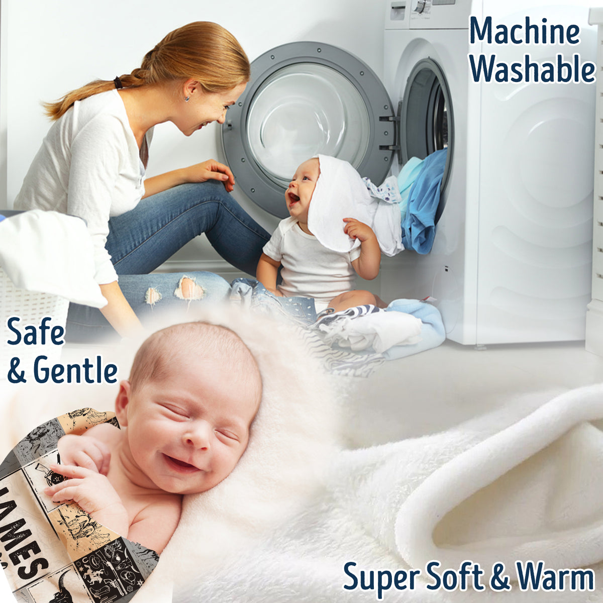 Cowboy Personalized Baby Blanket - Western Fleece Blankets for Boys & Girls, Custom Name, 3 Sizes for Infant Newborn Son & Daughter
