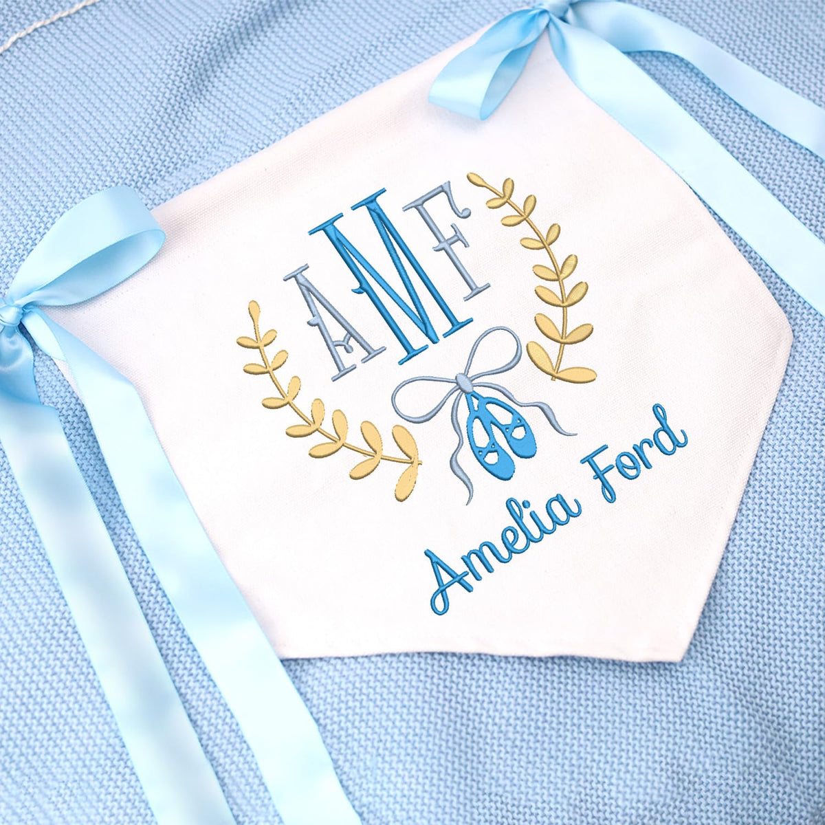 Custom Baby Banner and Shoes with Embroidered Name, Hospital Door Sign and Nursery Wall Decor, Baby Flag Custom Name