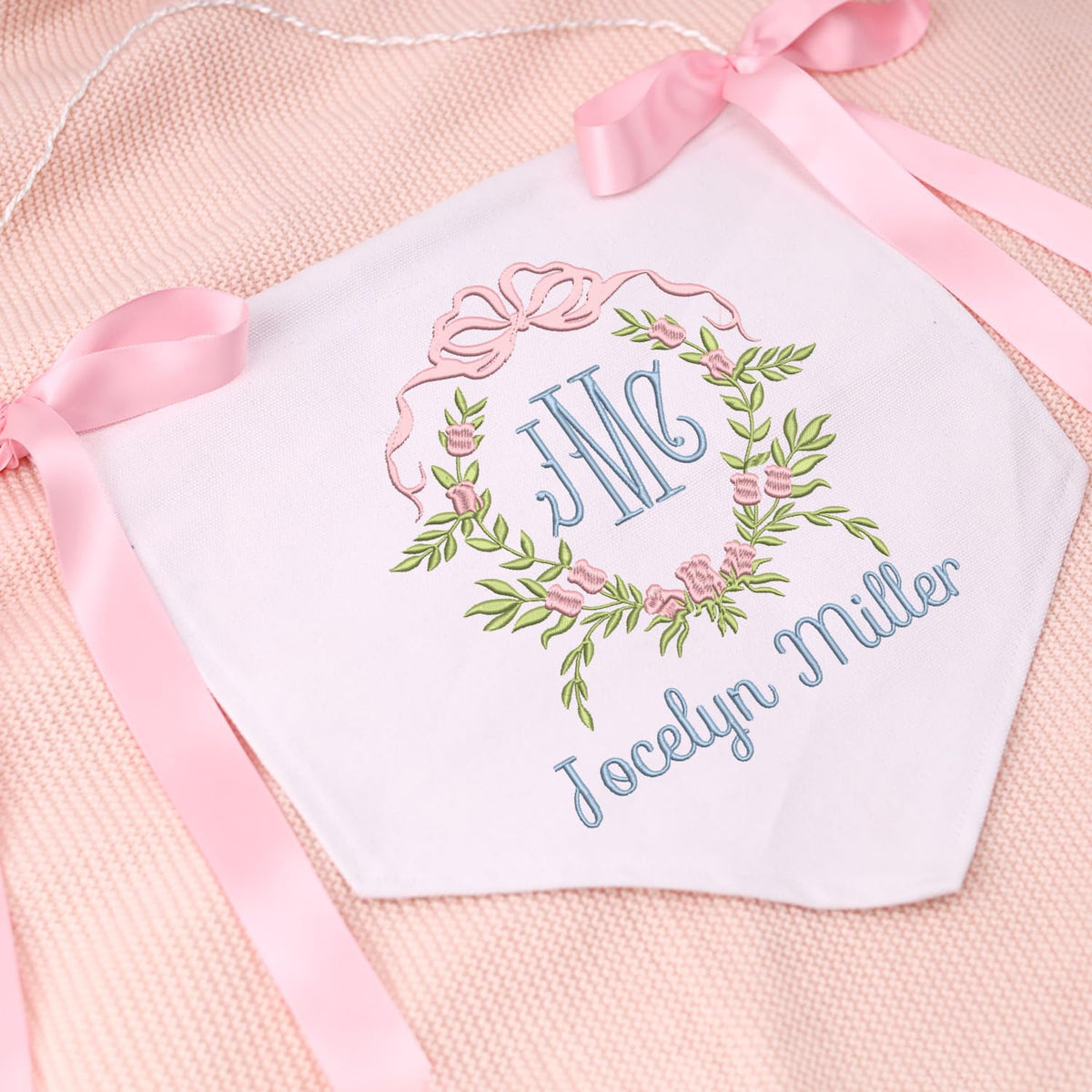 Custom Baby Banner with Embroidered Monogrammed Name, Welcome Banner, Hospital Door Sign, Baby Shower with Bows, Baby Crib Hanging Pennant Flag, Baby Room Front Door Sign, Nursery Wall Décor