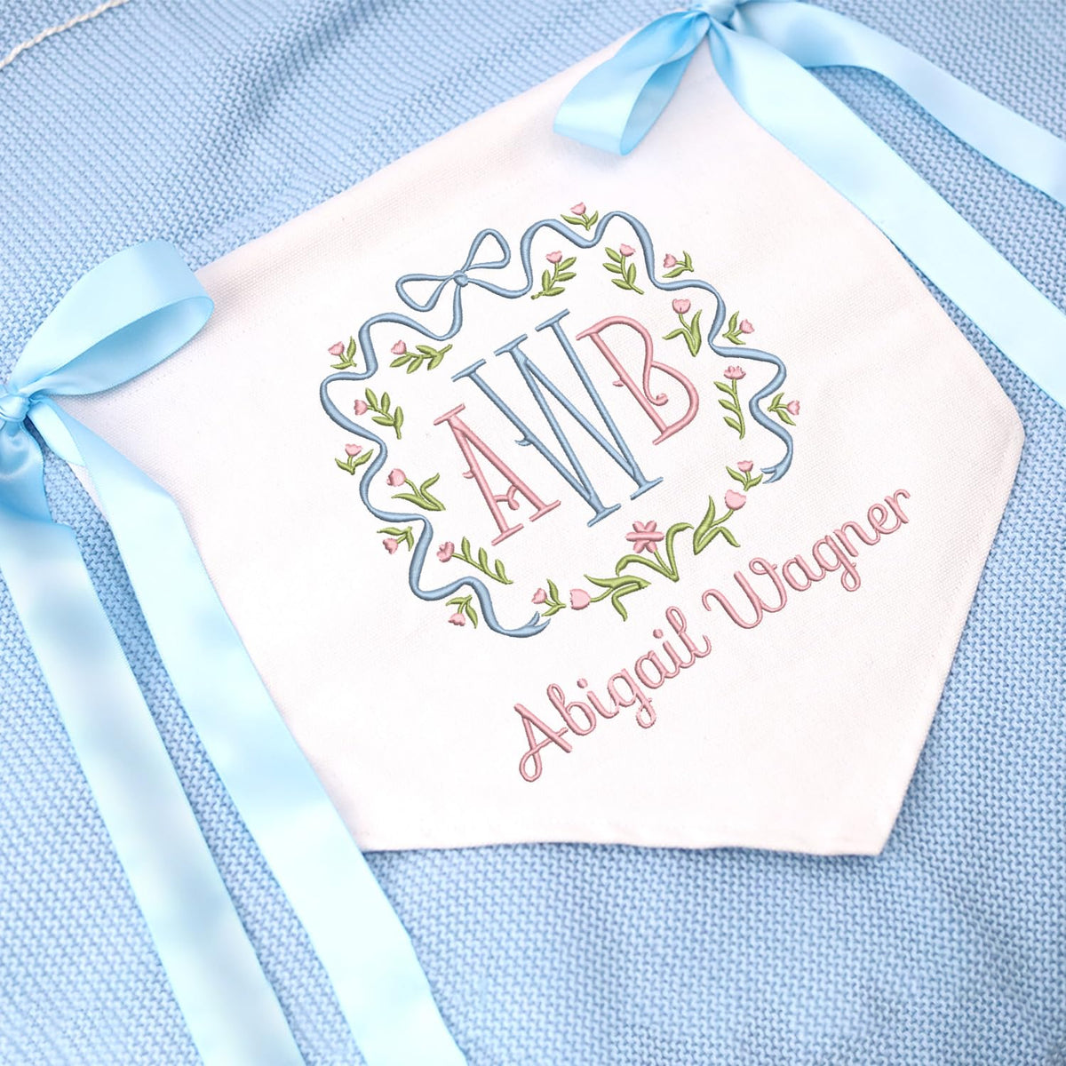 Custom Baby Banner with Monogrammed, Baby Shower with Bows, Baby Crib Hanging Pennant Flag, Baby Room Front Door Sign, Gift For Baby