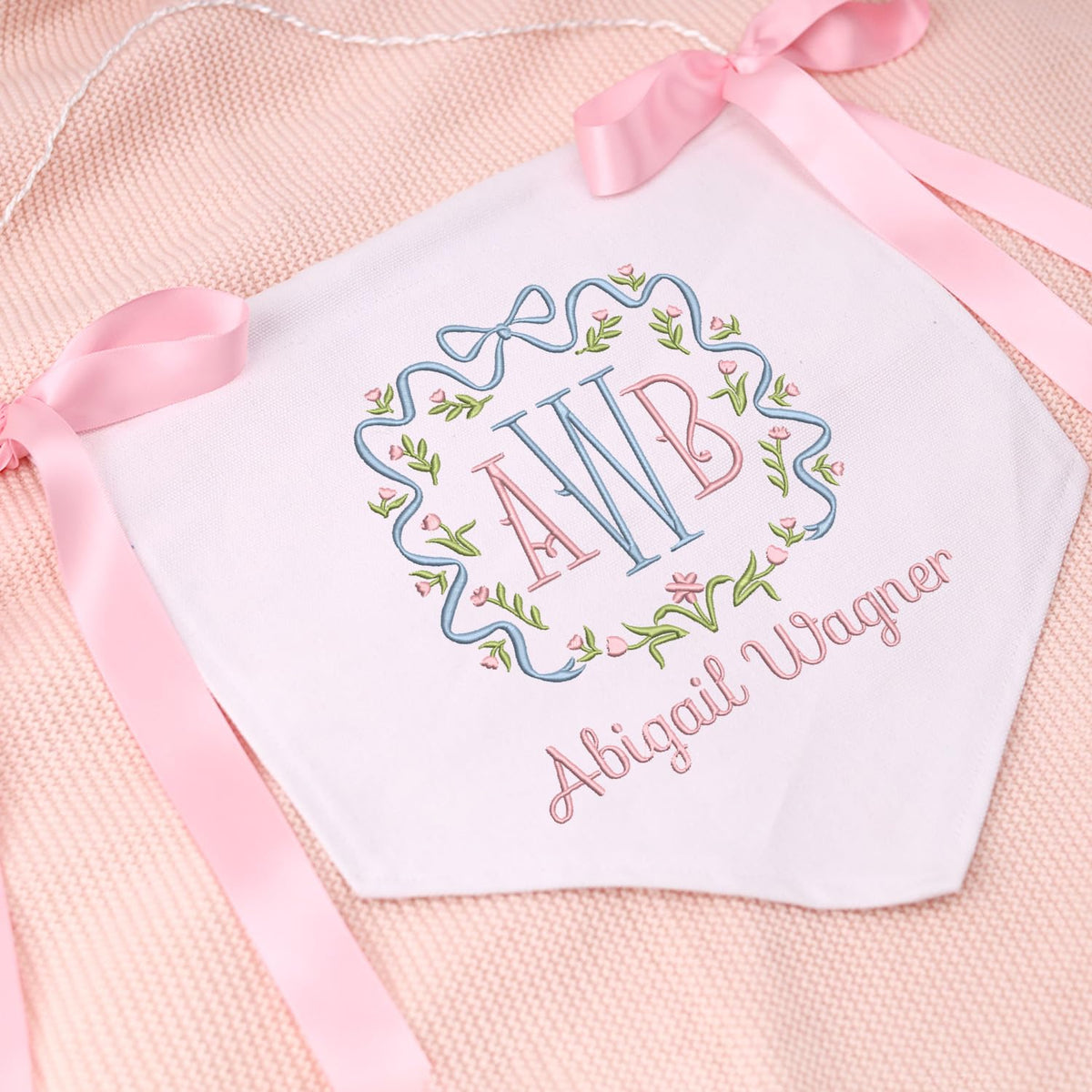 Custom Baby Banner with Monogrammed, Baby Shower with Bows, Baby Crib Hanging Pennant Flag, Baby Room Front Door Sign, Gift For Baby