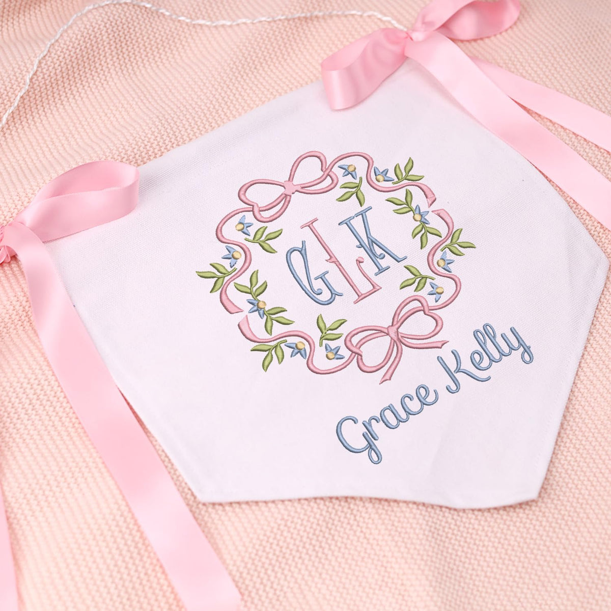 Custom Baby Banner with Monogrammed, Gift for Baby, Baby Shower with Bows, Baby Crib Hanging Pennant Flag, Baby Room Front Door Sign