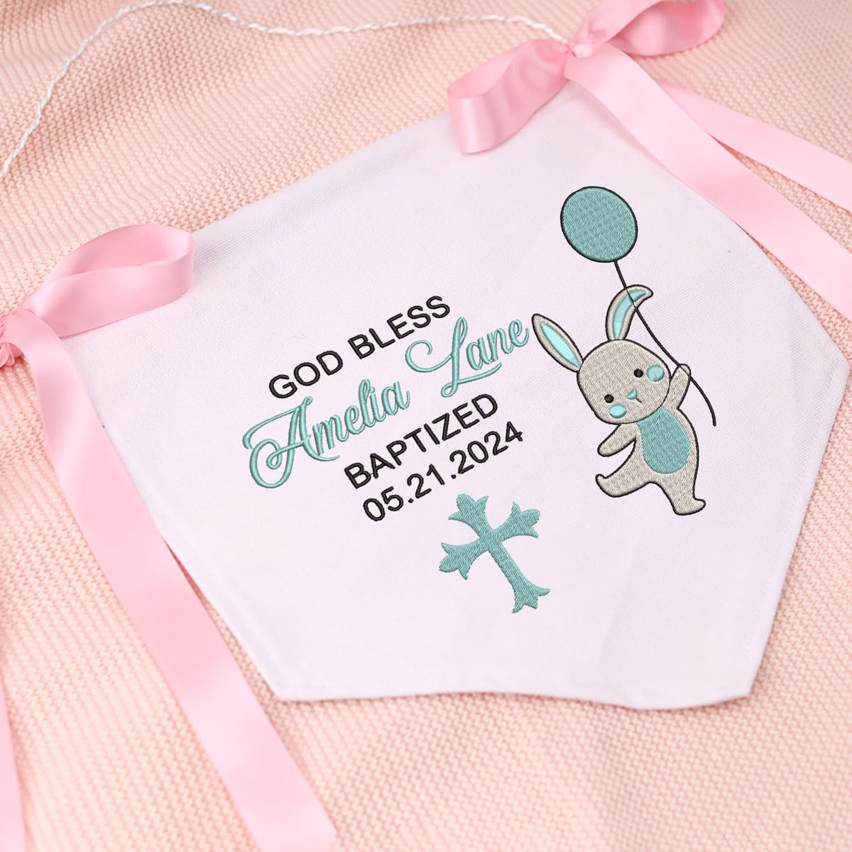 Custom Baptism Banner with Embroidered Cross, Baby Crib Canvas Hanging Pennant Flag, Baby Room Front Door Sign, Great Gift For Baby
