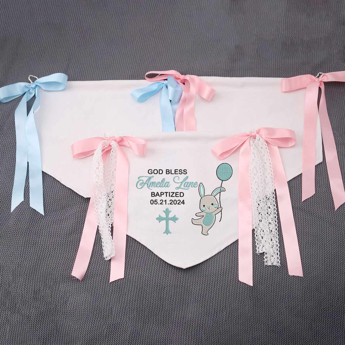 Custom Baptism Banner with Embroidered Cross, Baby Crib Canvas Hanging Pennant Flag, Baby Room Front Door Sign, Great Gift For Baby