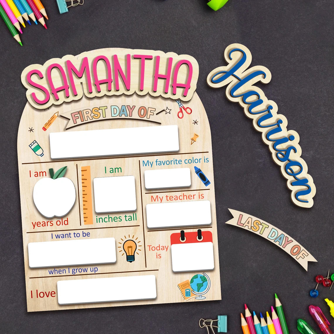 Custom First Day/Last Day of School Sign, Custom Name Sign, Preschool Back To School Dry Erase Sign, 1st Day of School Board