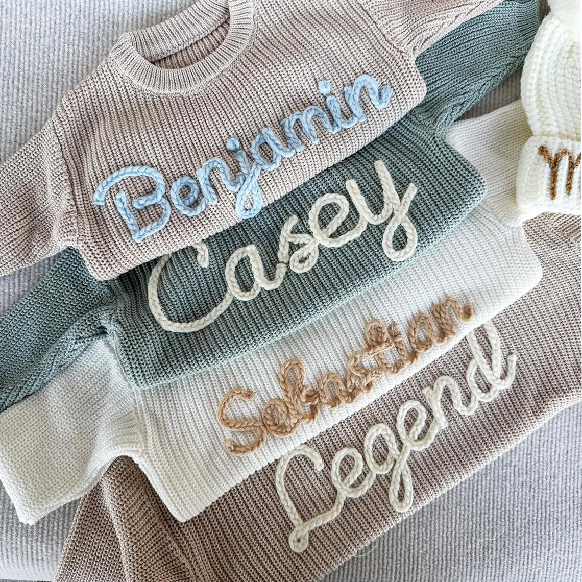 Custom Hand Embroidered Name Sweater Baby, Baby Boy And Girl Name Sweater, Gift For Baby