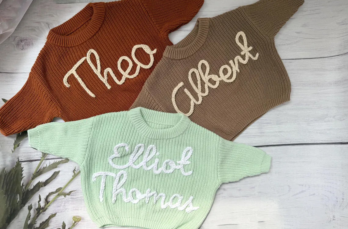 Custom Hand Embroidered Name Sweater Baby, Baby Boy And Girl Name Sweater, Gift For Baby