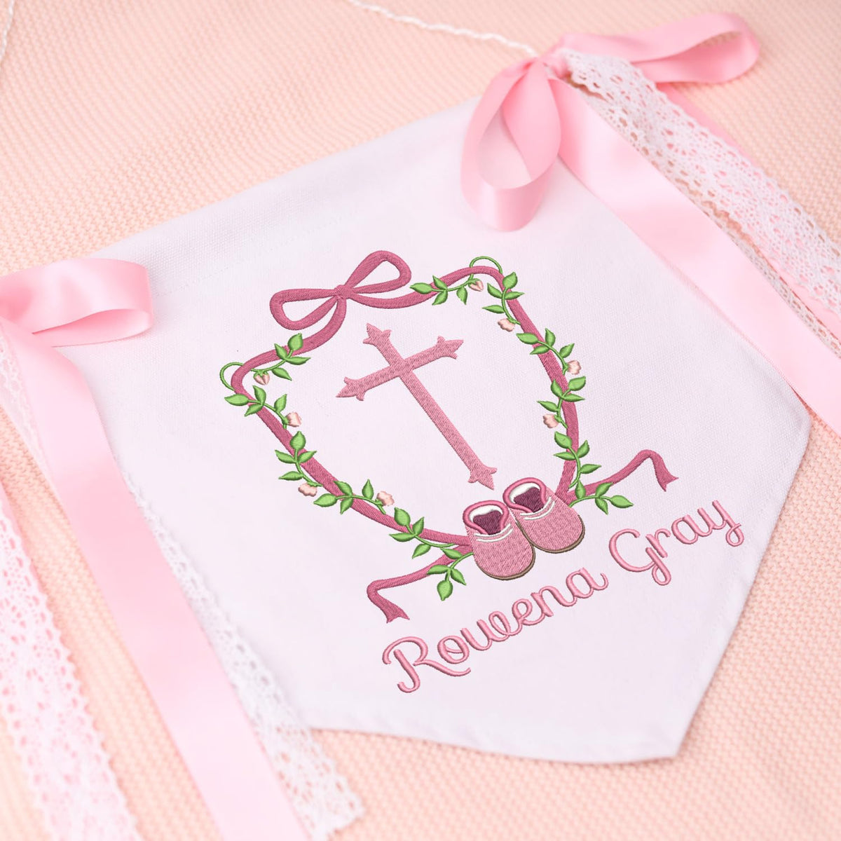 Custom Name Baby Banner with BOWs, Personalized Baby Annoucement Sign, Canvas Hanging Pennant Flag Baby Banner