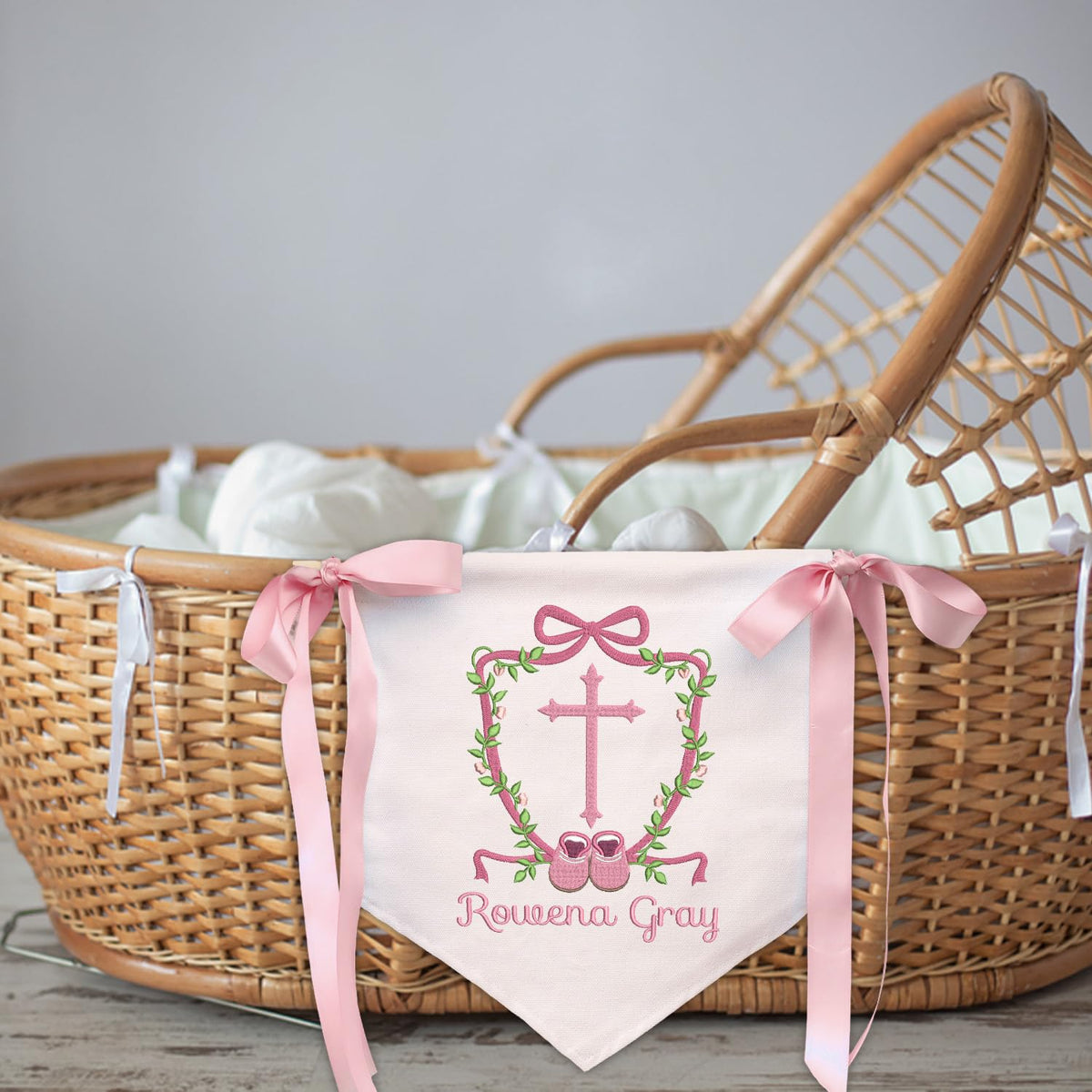 Custom Name Baby Banner with BOWs, Personalized Baby Annoucement Sign, Canvas Hanging Pennant Flag Baby Banner