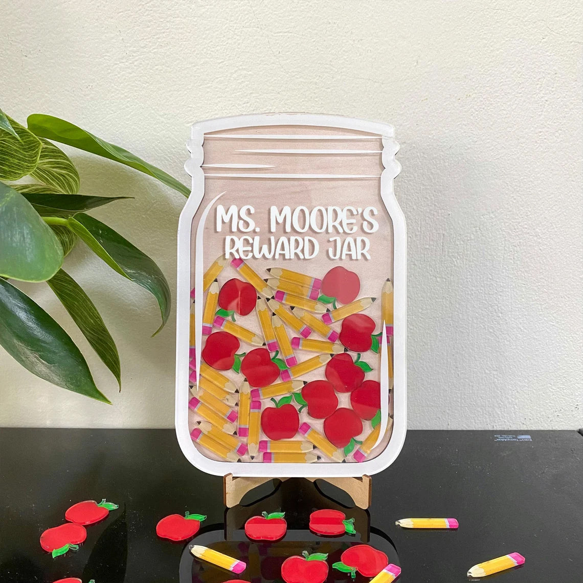 Custom Kids Reward Jar For Classroom, Apples and Pencils Reward Jar for Teacher, Back To School Gift