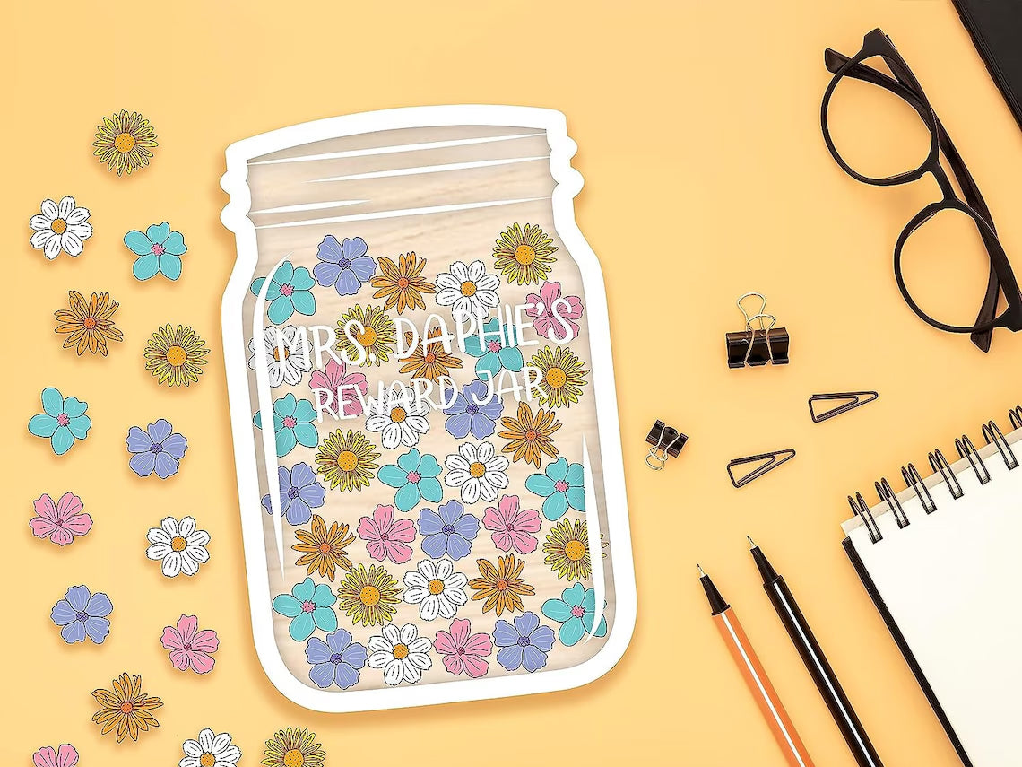 Custom Kids Reward Jar for Teacher, Flower Charm, Teacher Reward Jar Gift