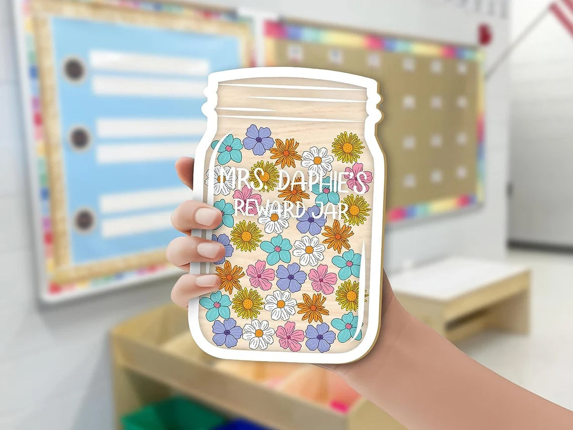 Custom Kids Reward Jar for Teacher, Flower Charm, Teacher Reward Jar Gift