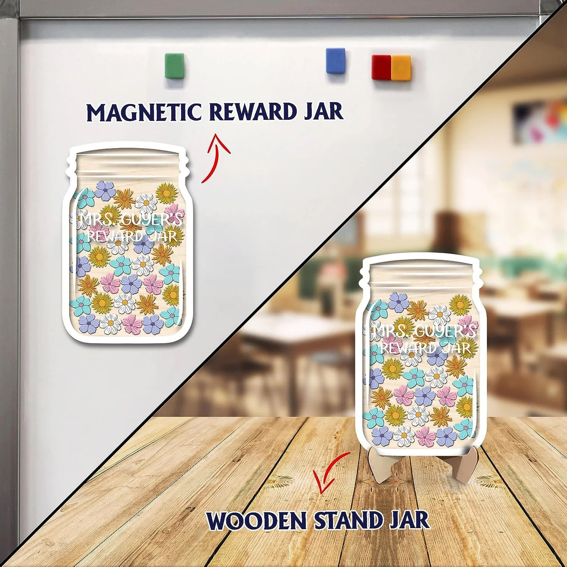 Custom Kids Reward Jar for Teacher, Flower Charm, Teacher Reward Jar Gift