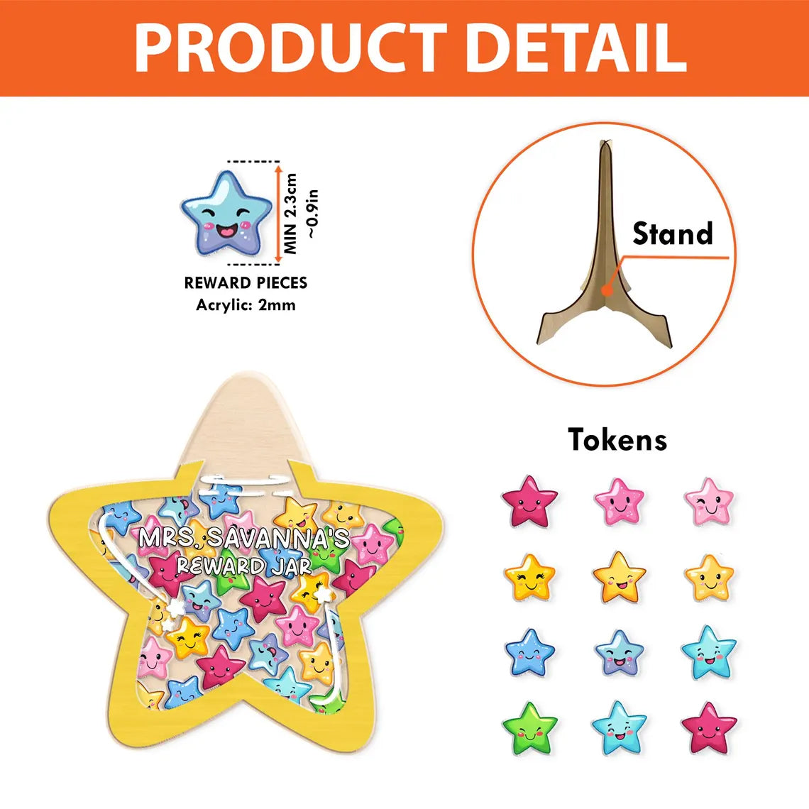 Custom Star Kids Reward Jar, Personalised Gift For Teacher, Back To School Gift