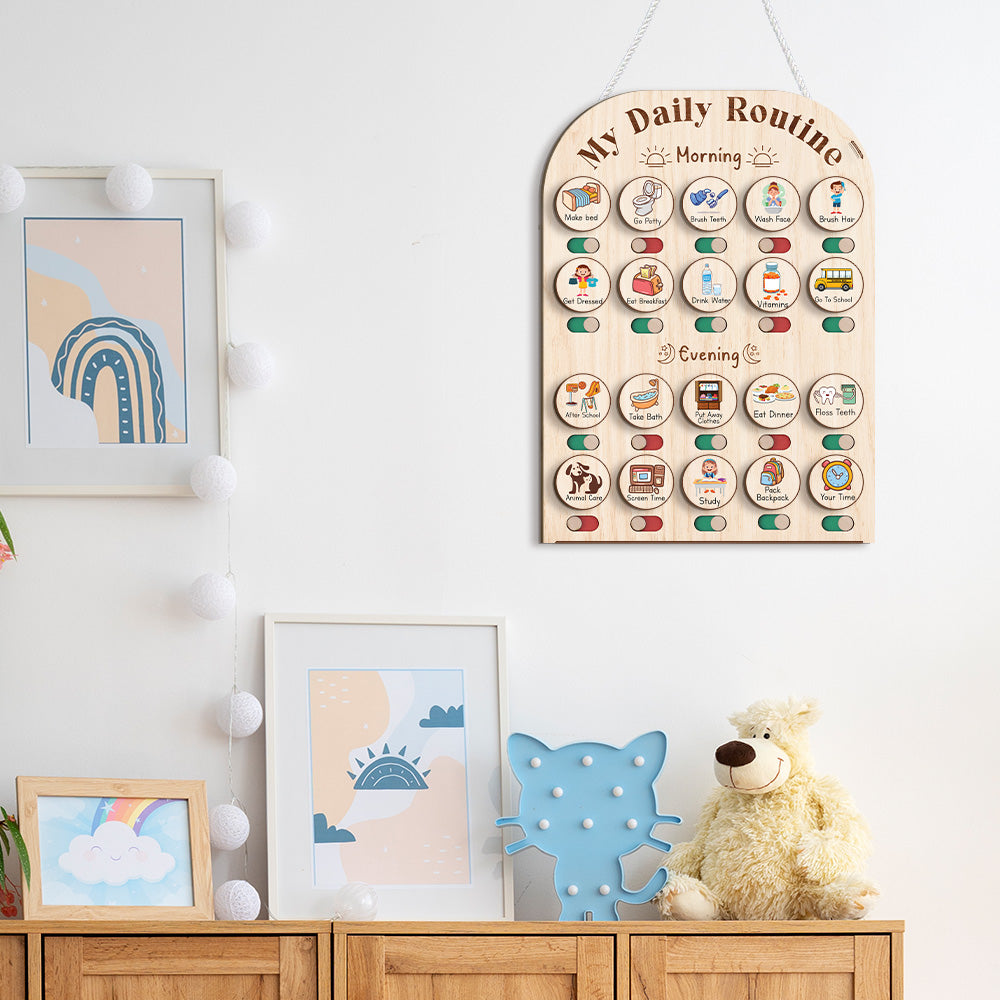 Wooden Daily Routine Chore Chart , To Do Chart For Kids, Daily Chart for Toddlers, Routine Chart for Toddlers, Morning Bedtime Routine Chart for Toddlers