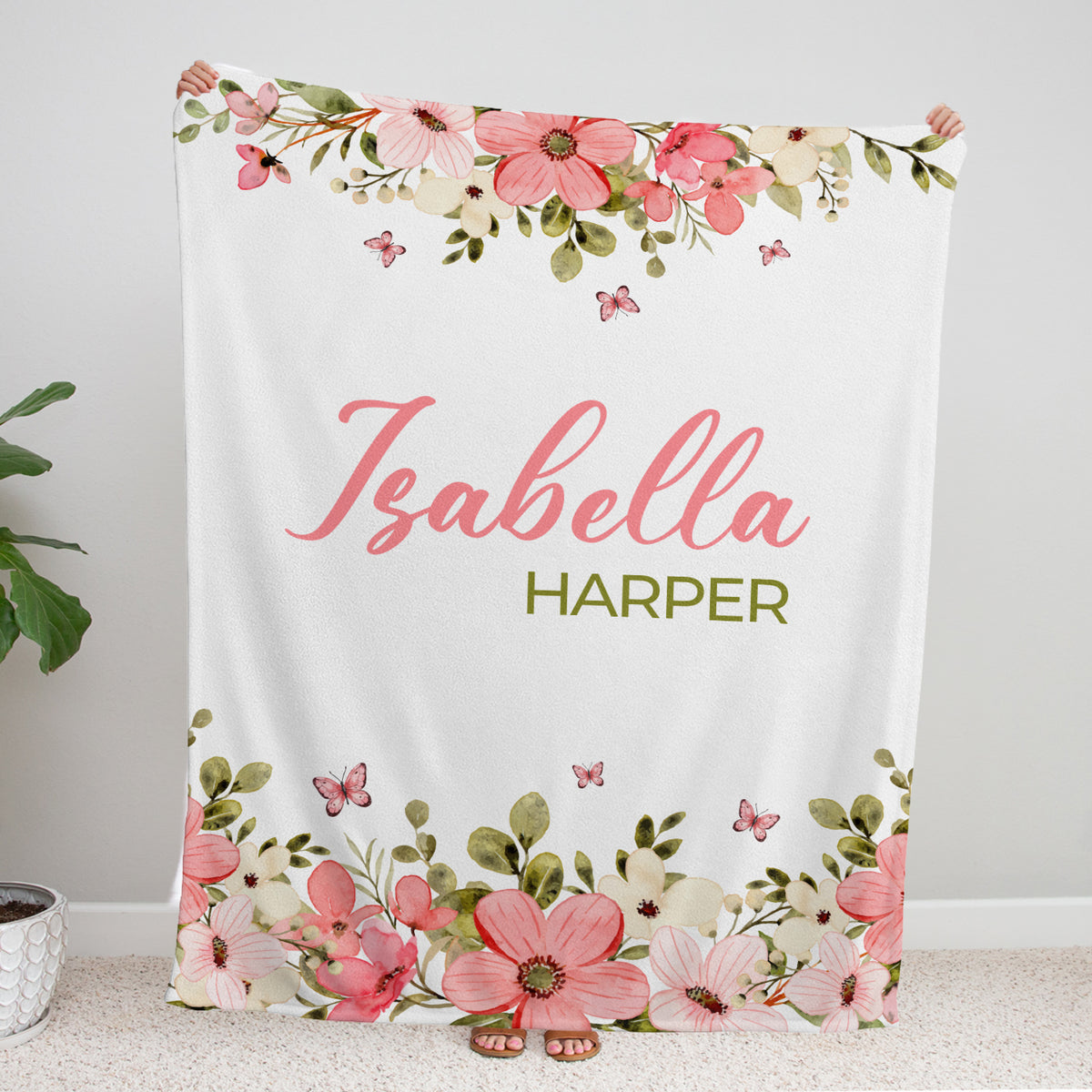 Customized Name Baby Girl Blanket for NewborToddler Nursery Bed Blankets Stroller Crib Shower Gifts, Super Soft Plush Fleece