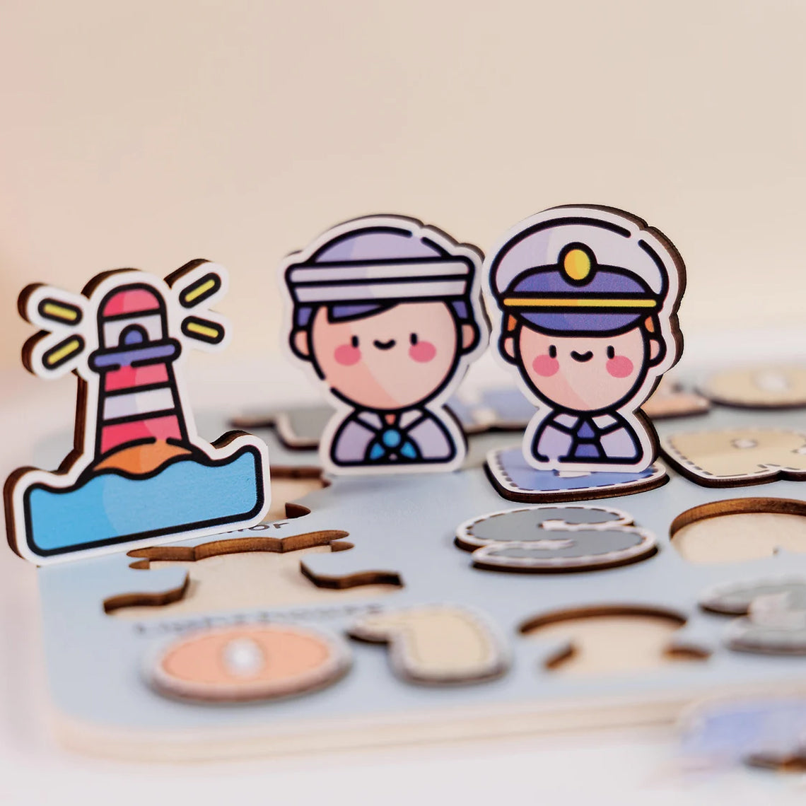Cute Baby Personalized Wooden Name Puzzle With Numbers, Sailor, Wooden Toddler Toy, Back To School Gift