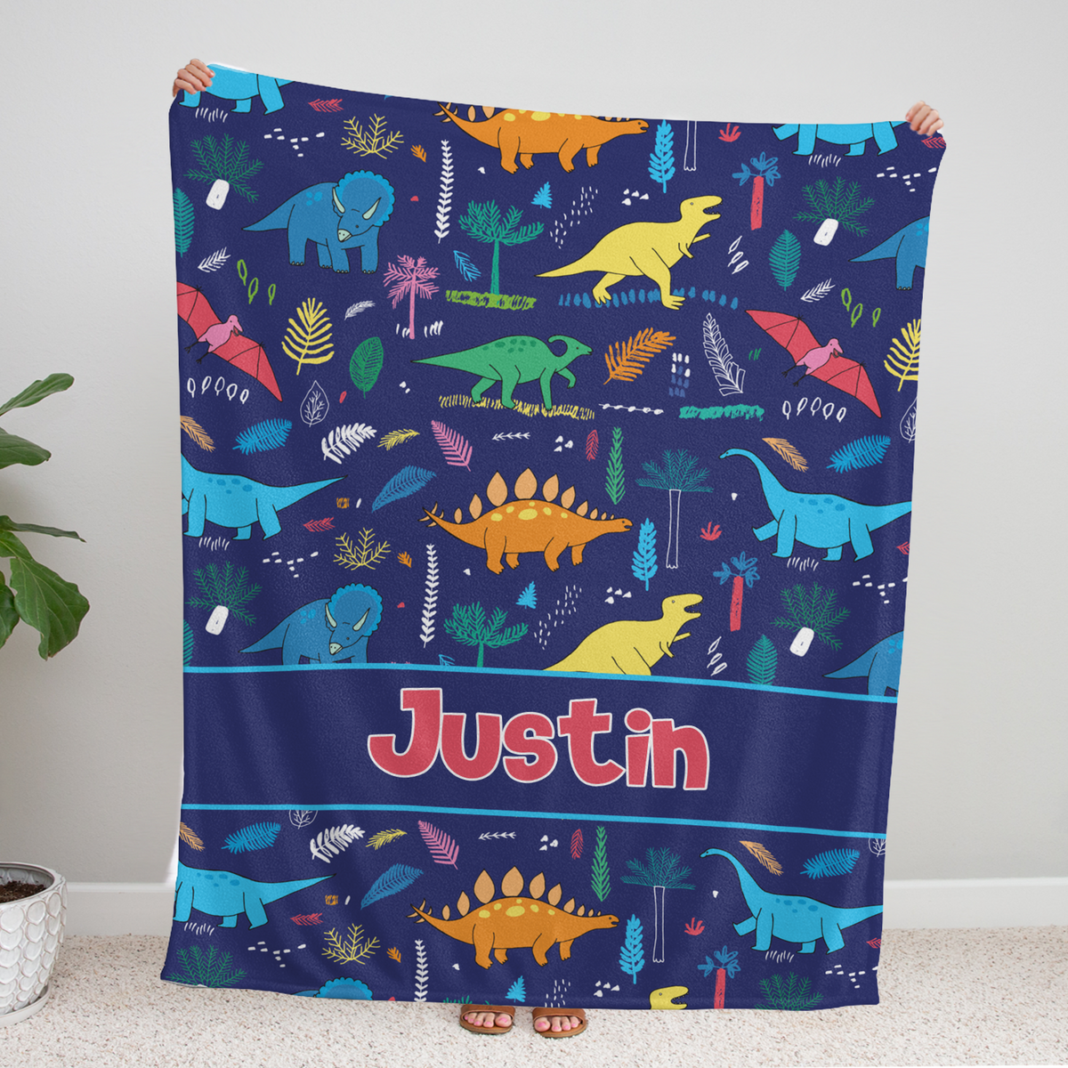 Dinosaur Baby Blankets, Personalized Baby Blankets, 3 Sizes Plush Blankets for Infant Newborn Kid Son Daughter