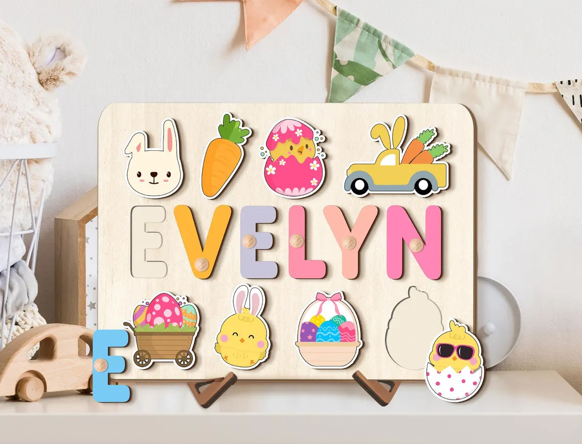 Easter Bunny Name Puzzle For Toddlers,Personalized Name Puzzle For Easter Basket Stuffer, Easter Gifts for Kids