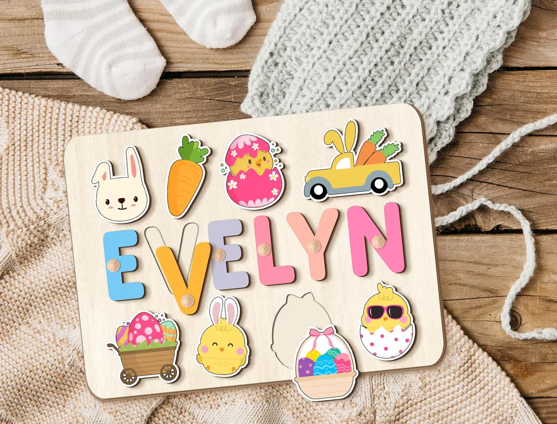 Easter Bunny Name Puzzle For Toddlers,Personalized Name Puzzle For Easter Basket Stuffer, Easter Gifts for Kids