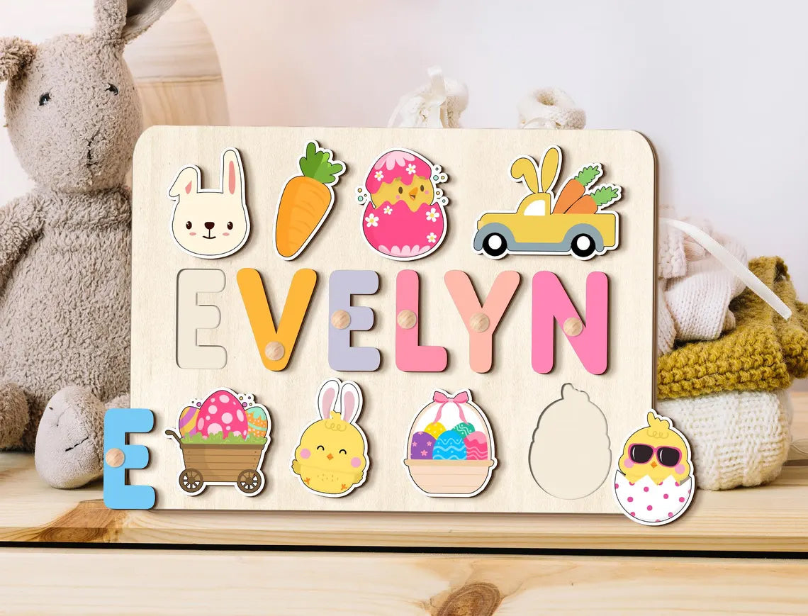 Easter Bunny Name Puzzle For Toddlers,Personalized Name Puzzle For Easter Basket Stuffer, Easter Gifts for Kids