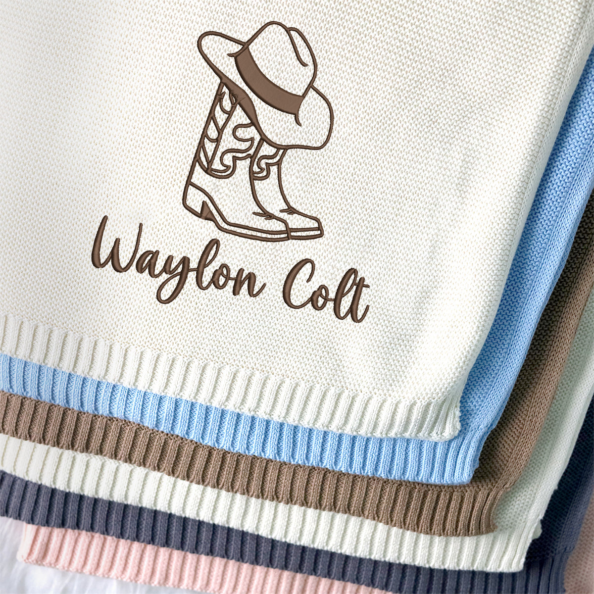 Embroidered Baby Blanket Name, Personalized Baby Blanket with Name for Boy Girl, Strollers Blanket, Car Seat Blanket Cowboy