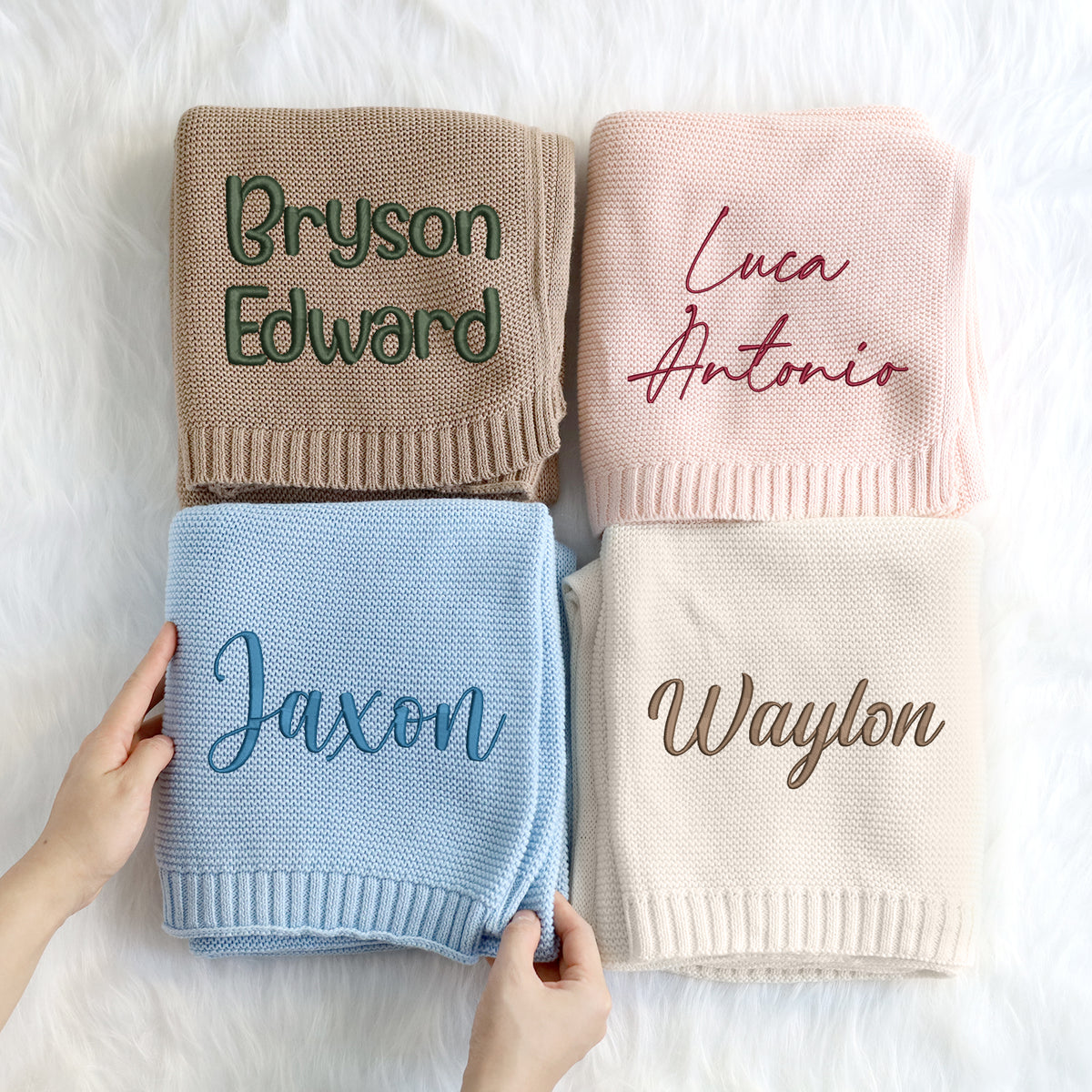 Embroidered Baby Name Blankets, Personalized Baby Blanket for Boys Girls, Custom Baby Name Blankets, Embroidery Blankets, Cotton Knit Blanket