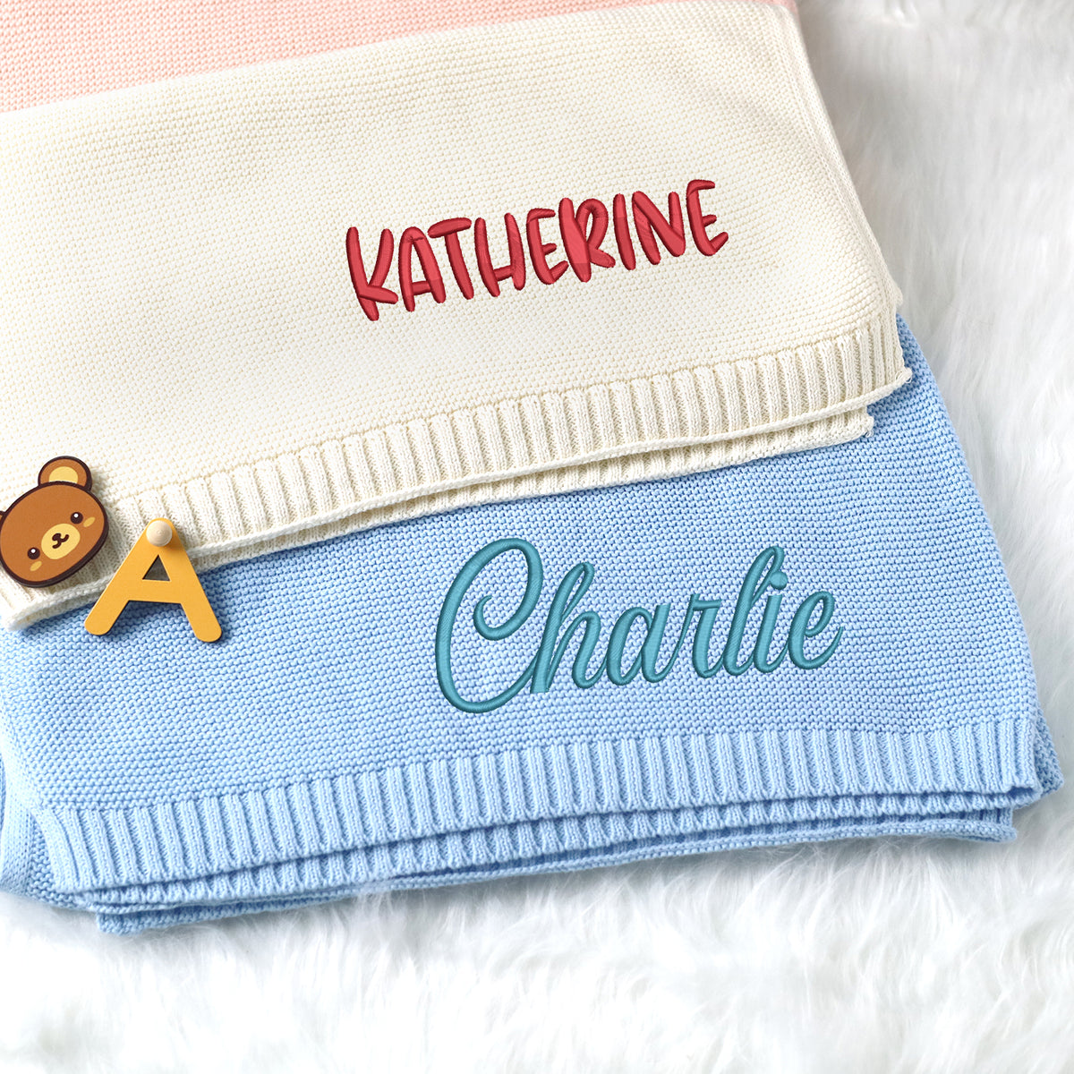 Embroidered Baby Name Blankets, Personalized Baby Blanket for Boys Girls, Custom Baby Name Blankets, Embroidery Blankets, Cotton Knit Blanket