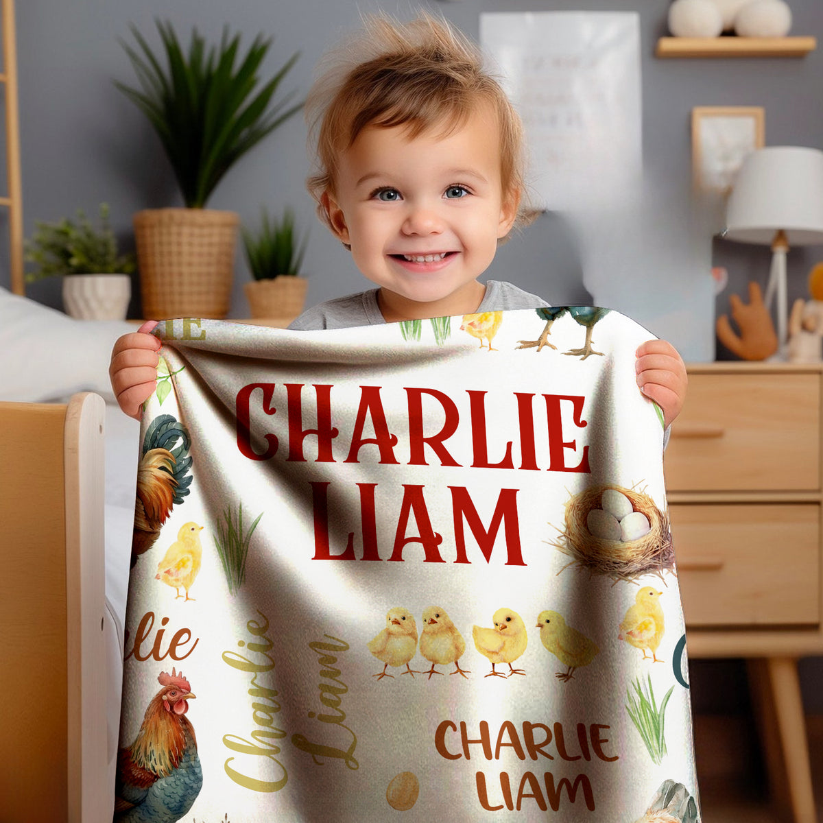 Farm Animals Baby Blanket, Customized Baby Blankets Name for Toddler Baby Nursery Bed Blankets Stroller Crib Shower Gifts