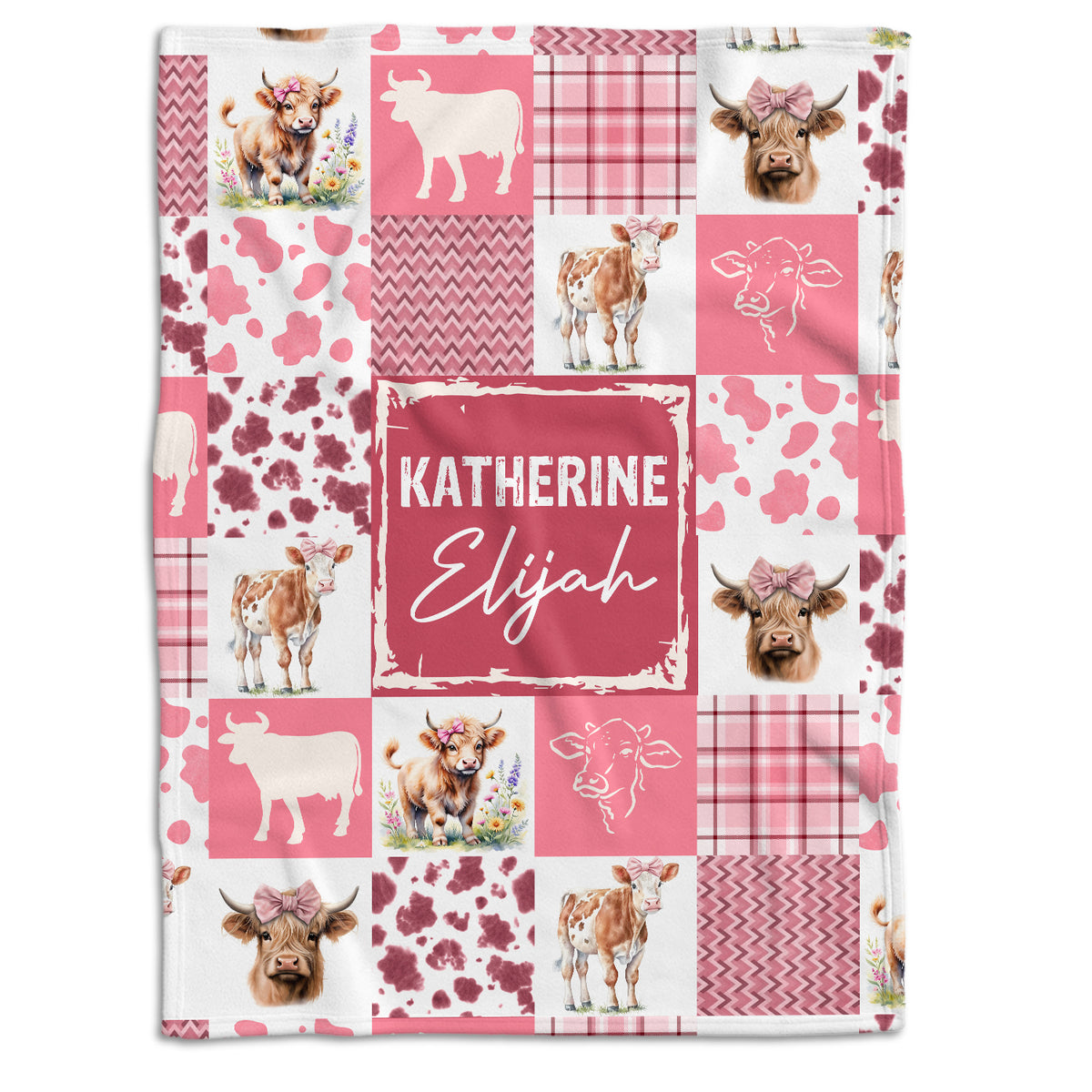 Farm Animals Baby Blanket, Personalized Baby Blankets for Boys Girls, Customized Baby Blankets Name for Toddler Gifts (Cow-Pink)
