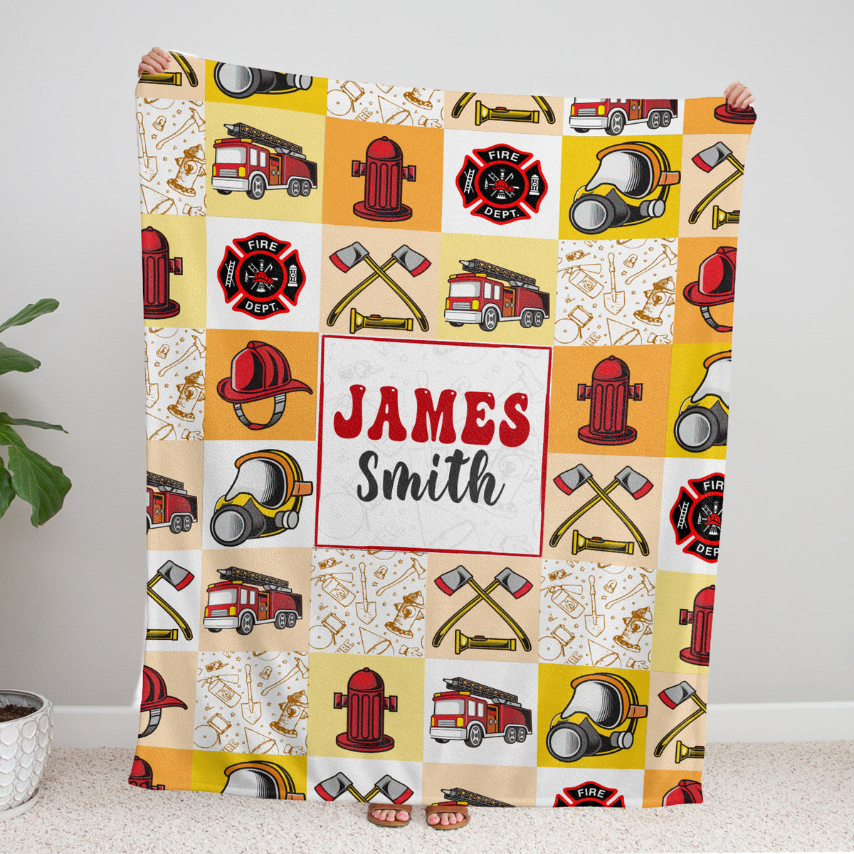 Firefighter Baby Blankets, Personalized Baby Blankets for Boys, Fire truck Swaddle Blanket, 3 Sizes Plush Blankets for Baby Boy Son Toddlers Kids