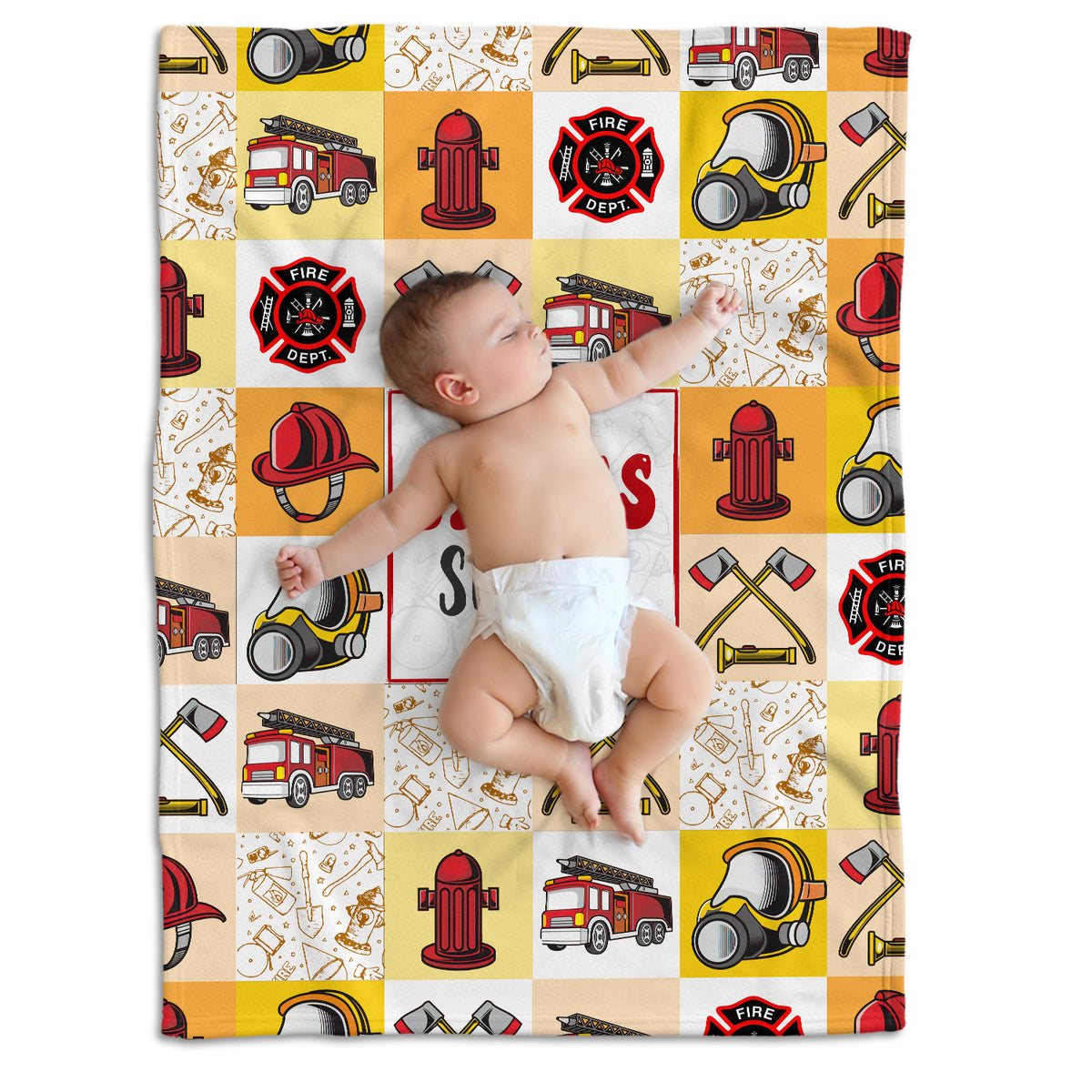 Firefighter Baby Blankets, Personalized Baby Blankets for Boys, Fire truck Swaddle Blanket, 3 Sizes Plush Blankets for Baby Boy Son Toddlers Kids