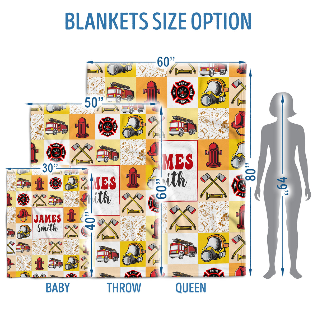 Firefighter Baby Blankets, Personalized Baby Blankets for Boys, Fire truck Swaddle Blanket, 3 Sizes Plush Blankets for Baby Boy Son Toddlers Kids