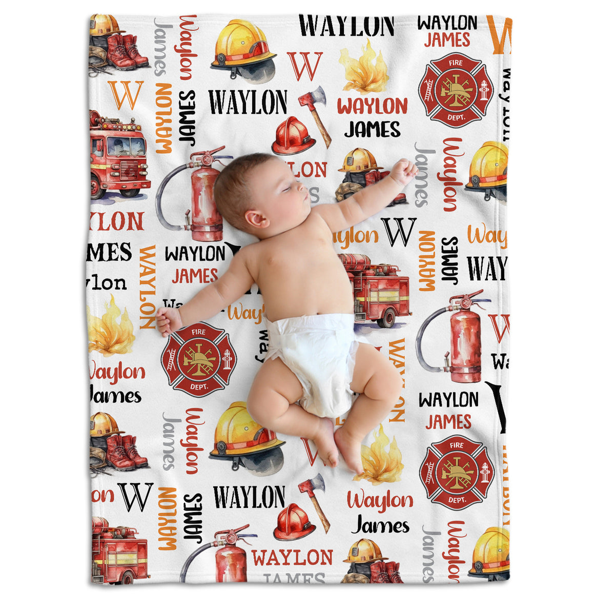 Firefighter Personalized Swaddle Blankets for Boys & Girls - Plush Custom Baby Blankets with Name, Firetruck Theme