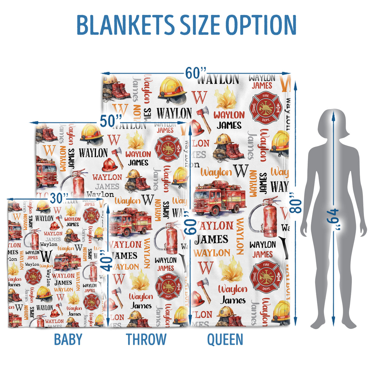Firefighter Personalized Swaddle Blankets for Boys & Girls - Plush Custom Baby Blankets with Name, Firetruck Theme