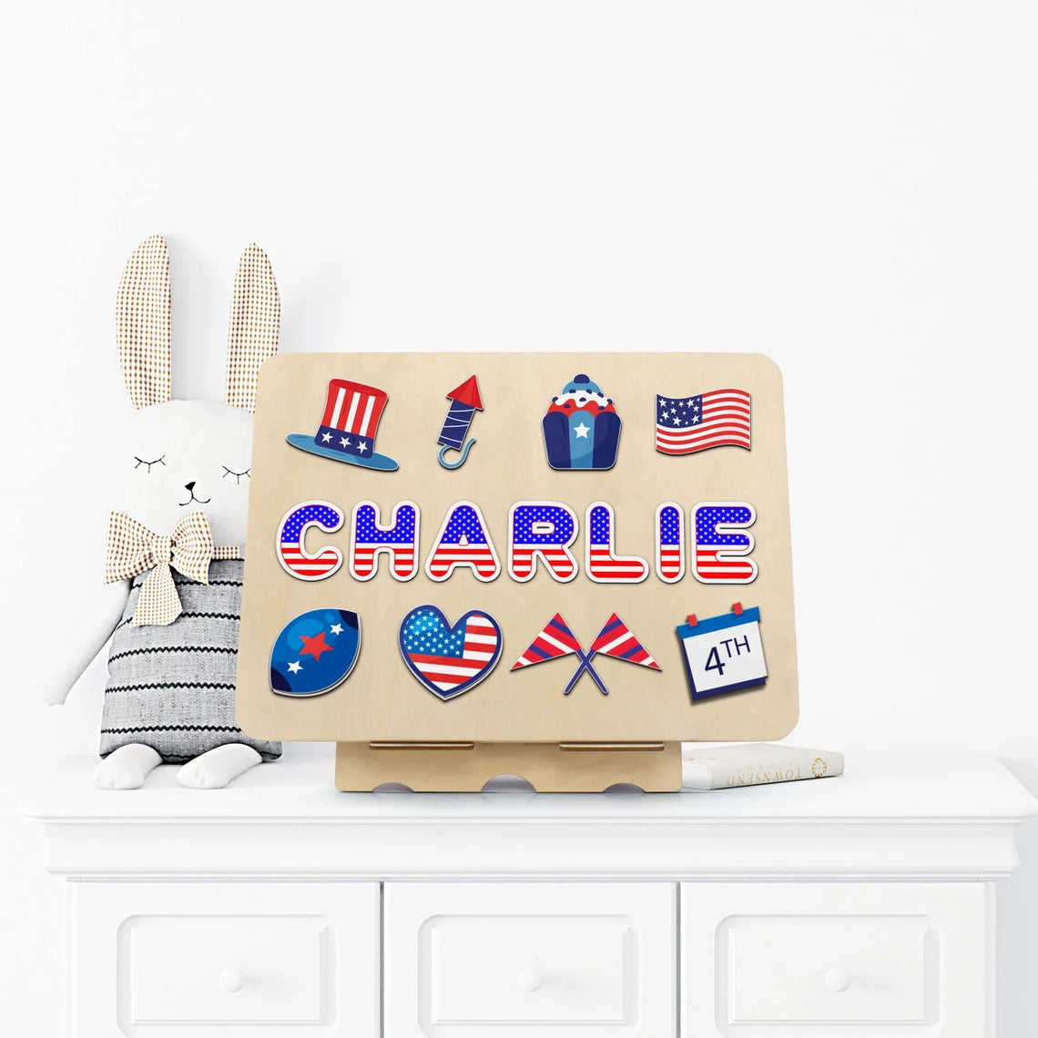 Fourth Of July Puzzle Toys Personalized Name Puzzle With Pegs - 1 Year Old Gift