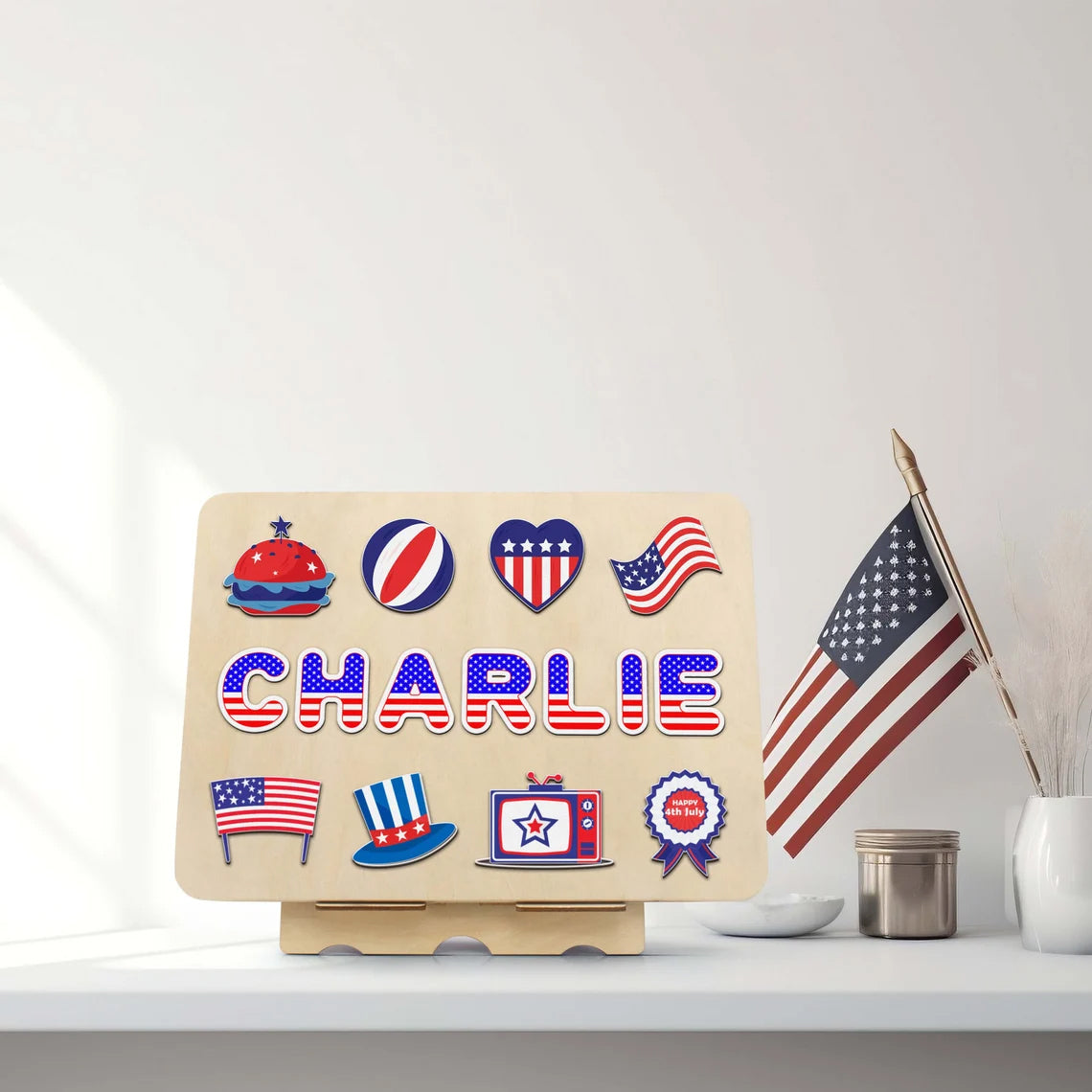 Fourth Of July Puzzle Toys Personalized Name Puzzle With Pegs - 1 Year Old Gift