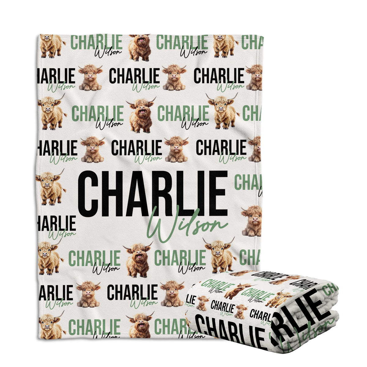 Highland Cow Baby Blanket for Boys Girls, Personalized Girl Blankets with Name, Custom, 3 Sizes Plush Blanket for Infant Newborn Toddlers