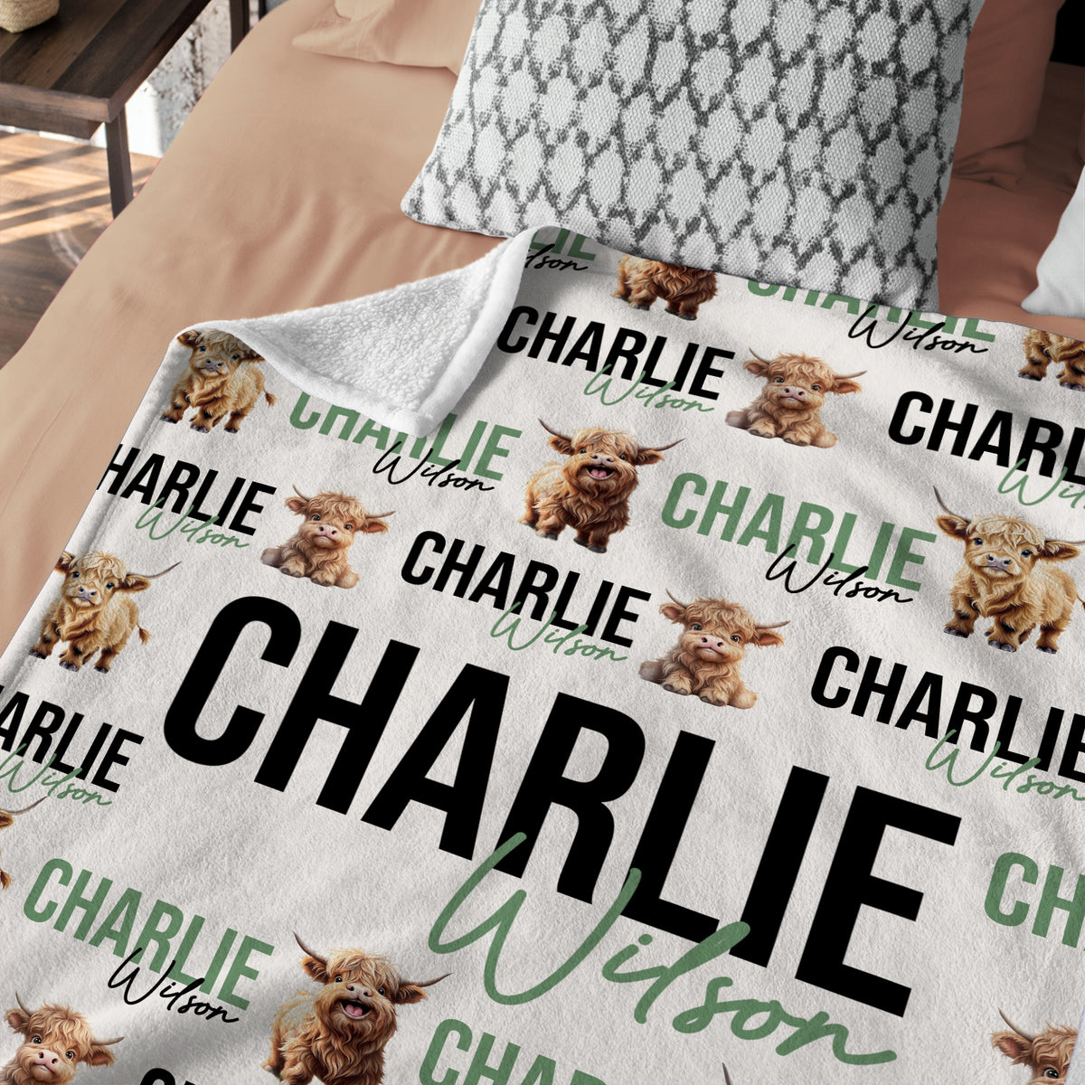 Highland Cow Baby Blanket for Boys Girls, Personalized Girl Blankets with Name, Custom, 3 Sizes Plush Blanket for Infant Newborn Toddlers